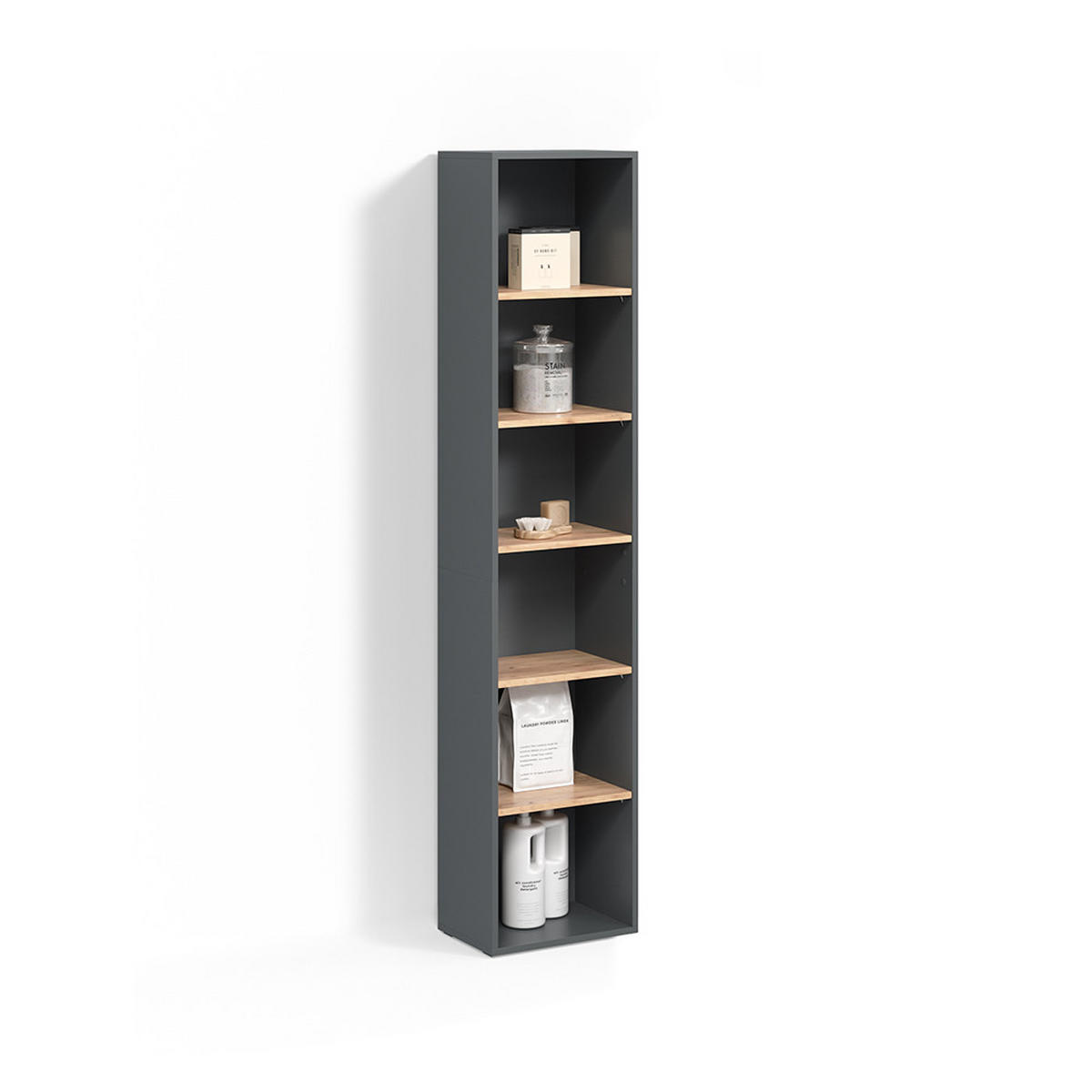 BADSCHRANK Paolina Anthrazit/Goldkraft Eiche 40.2 x 188.6 cm - Anthrazit/Eiche Wotan, Holzwerkstoff (40.2/188.6/27.3cm) - Livinity®