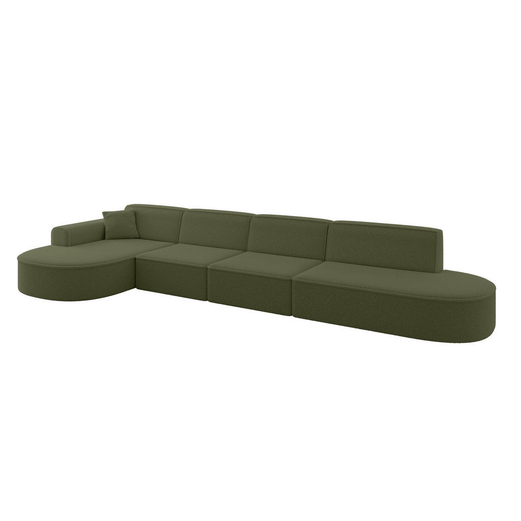 ALTDECOR ROHOVÁ SEDACÍ SOUPRAVA s otomanou vlevo MARI-L3 – 413 × 171 × 79 cm, zelená buklé