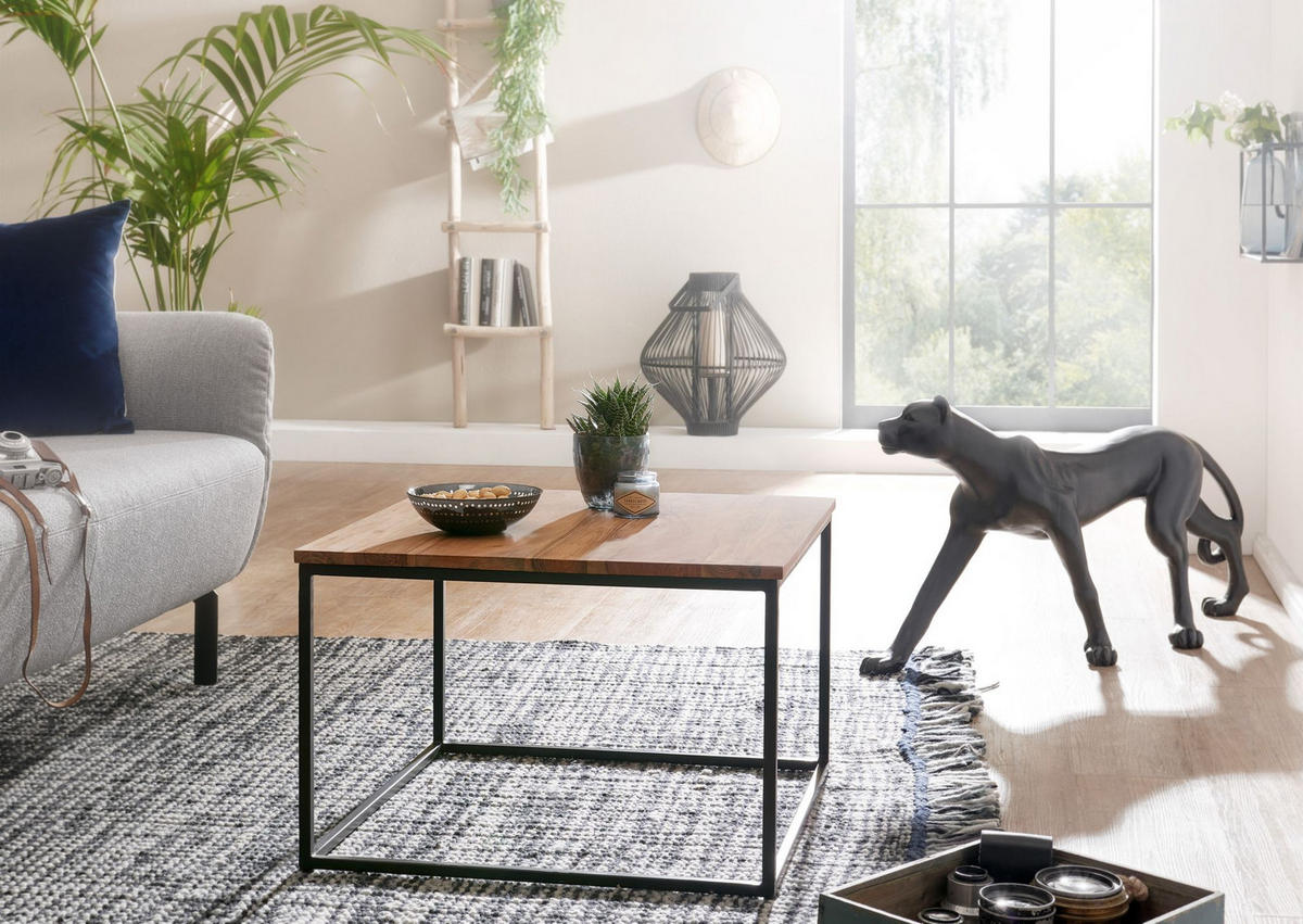 COUCHTISCH Industrial, Akazienholz mit Eisengestell, handgefertigt, robust und stabil - Beige/Schwarz, Holz/Metall (60/60/41cm) - KADIMA DESIGN