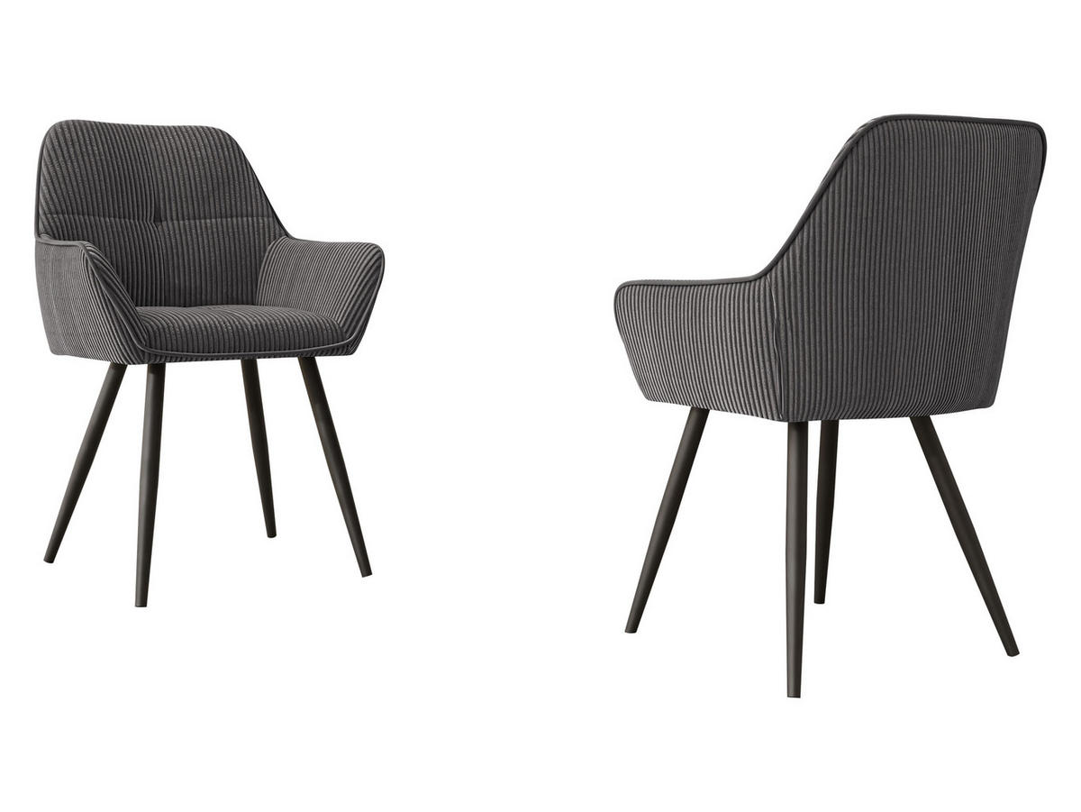 STUHL 2er-Set Archon (2 Stück) - Schwarz/Grau, Textil/Metall (64/86/61cm) - MIRJAN24