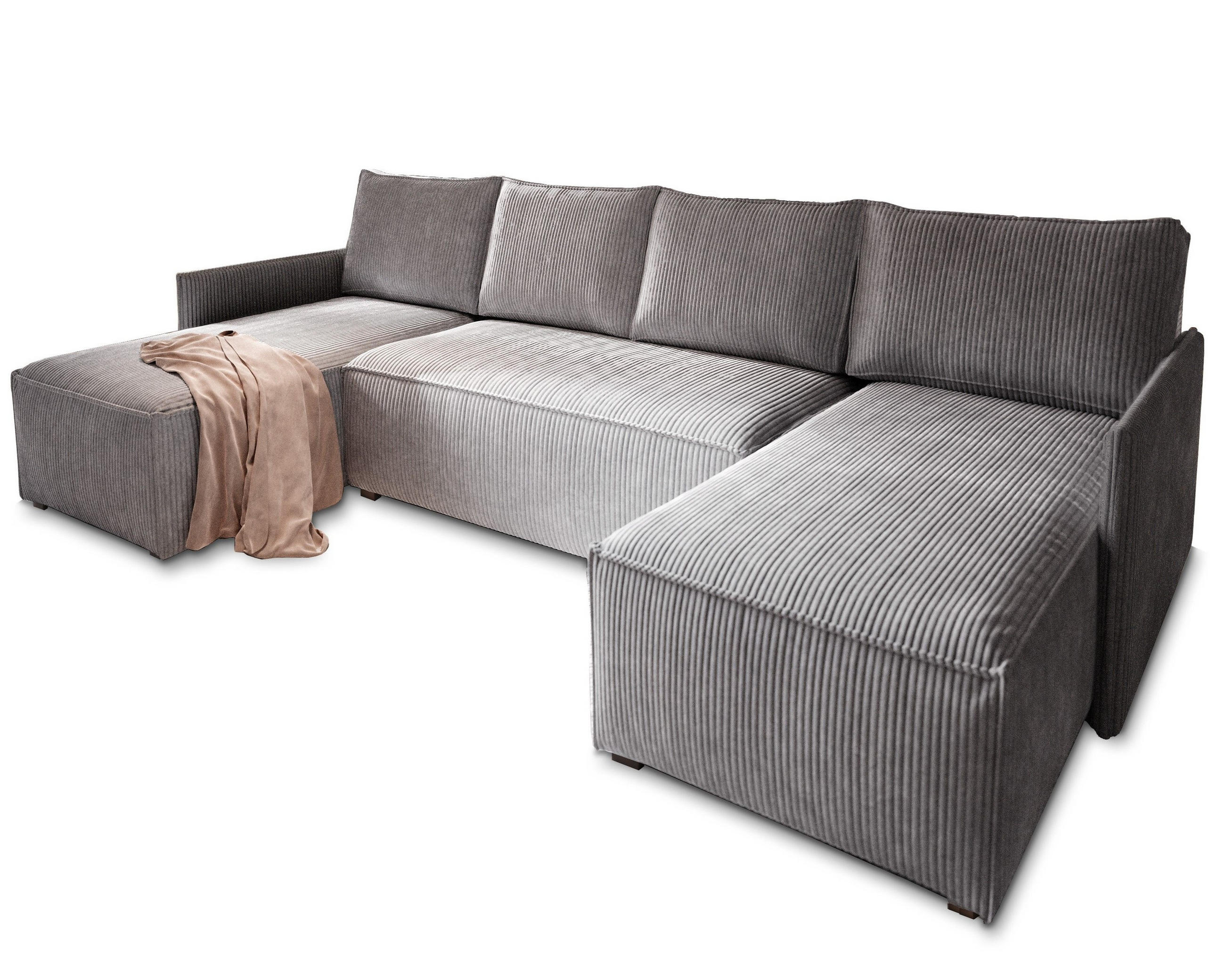 ROHOVÁ SEDAČKA TRES šedá - šedá, dřevo/textil (271/140cm) - MASSENO