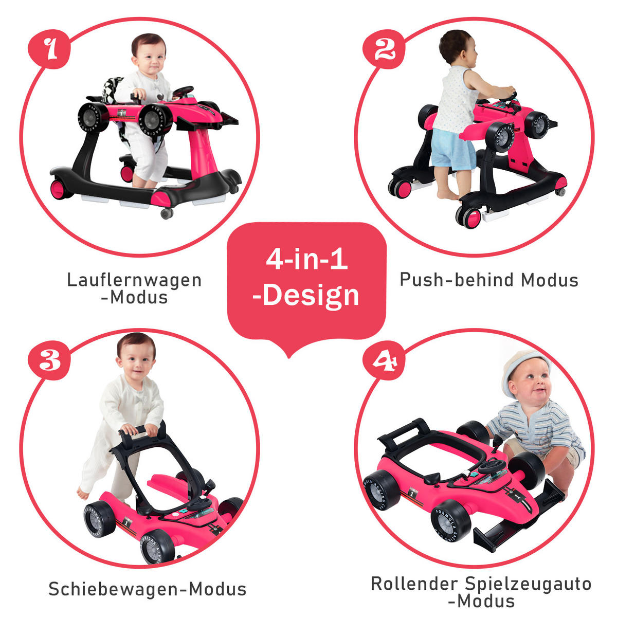 LAUFLERNWAGEN Pink - Pink, Kunststoff (64/56/73cm) - COSTWAY
