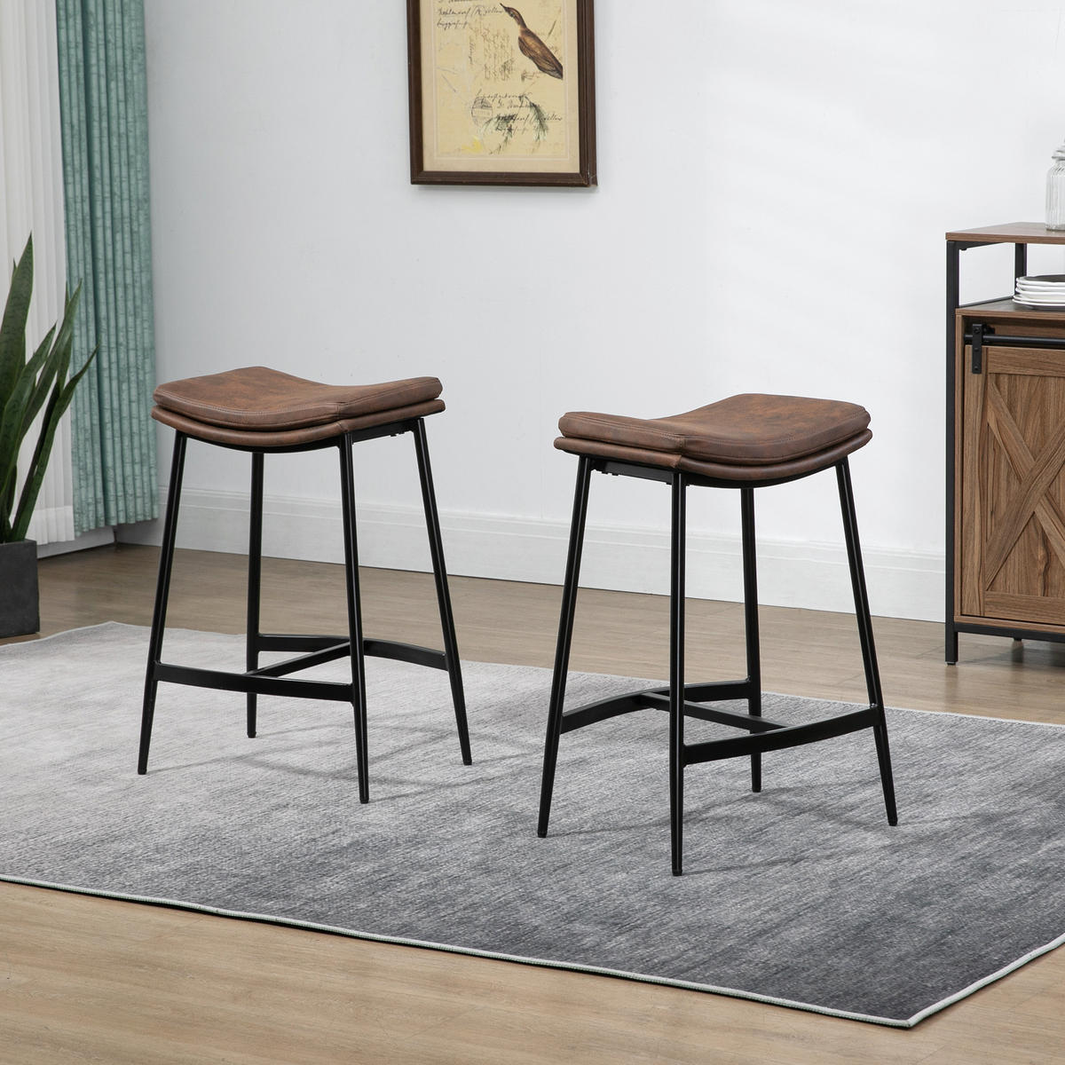 BARHOCKER 2er-Set DE-14723 industriell mit Fußstütze Braun/Schwarz - Braun, Metall (38.5/68.5/48.5cm) - ComfortXL