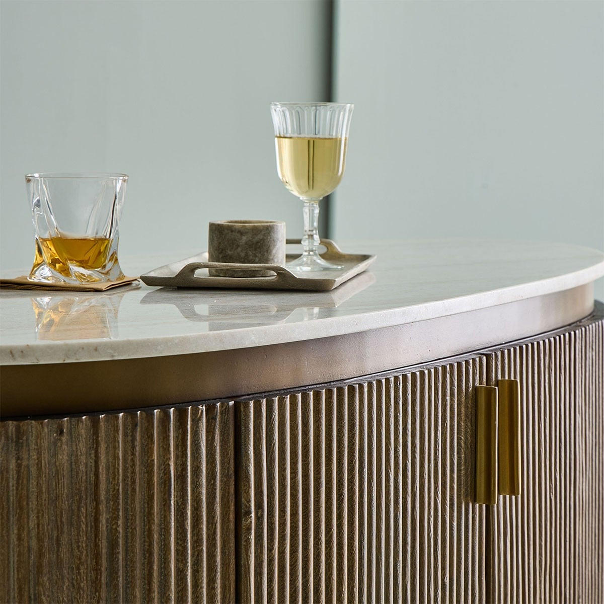 TRESEN aus Massivholz und Marmor 120/104/50 cm - Braun, Holz (12.5/50/104cm) - Signature