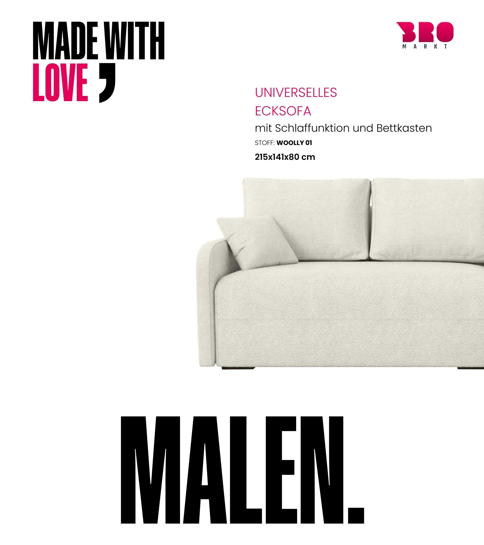 ECKSOFA Malen mit Schlaffunktion Beige Bouclé - Beige, Textil (215/141cm) - Bromarkt