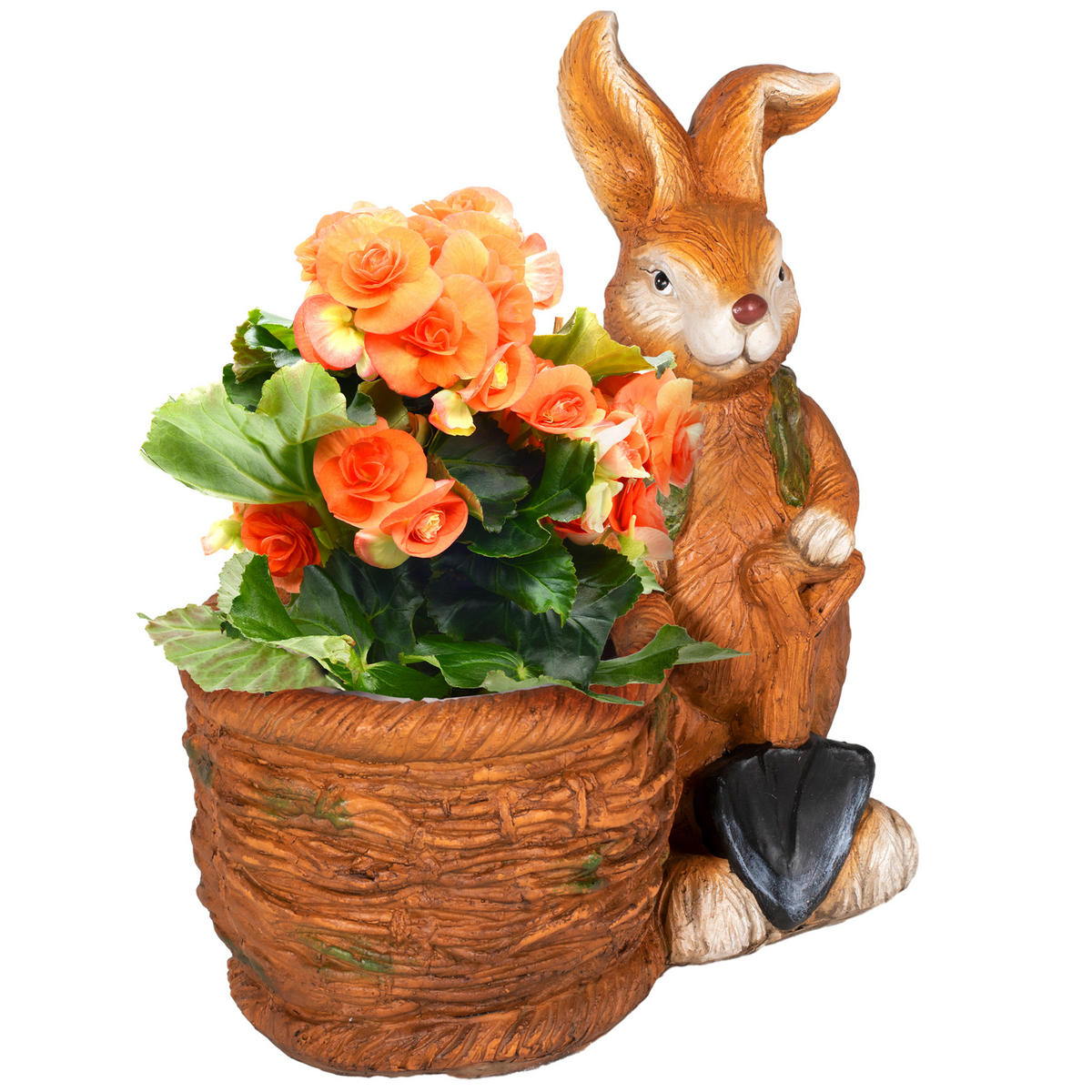 BLUMENTOPF, mit "Hase mit Weidenkorb" Design, für Garten, Wohnzimmer, MgO - Braun, Kunststoff (50cm) - Outsunny