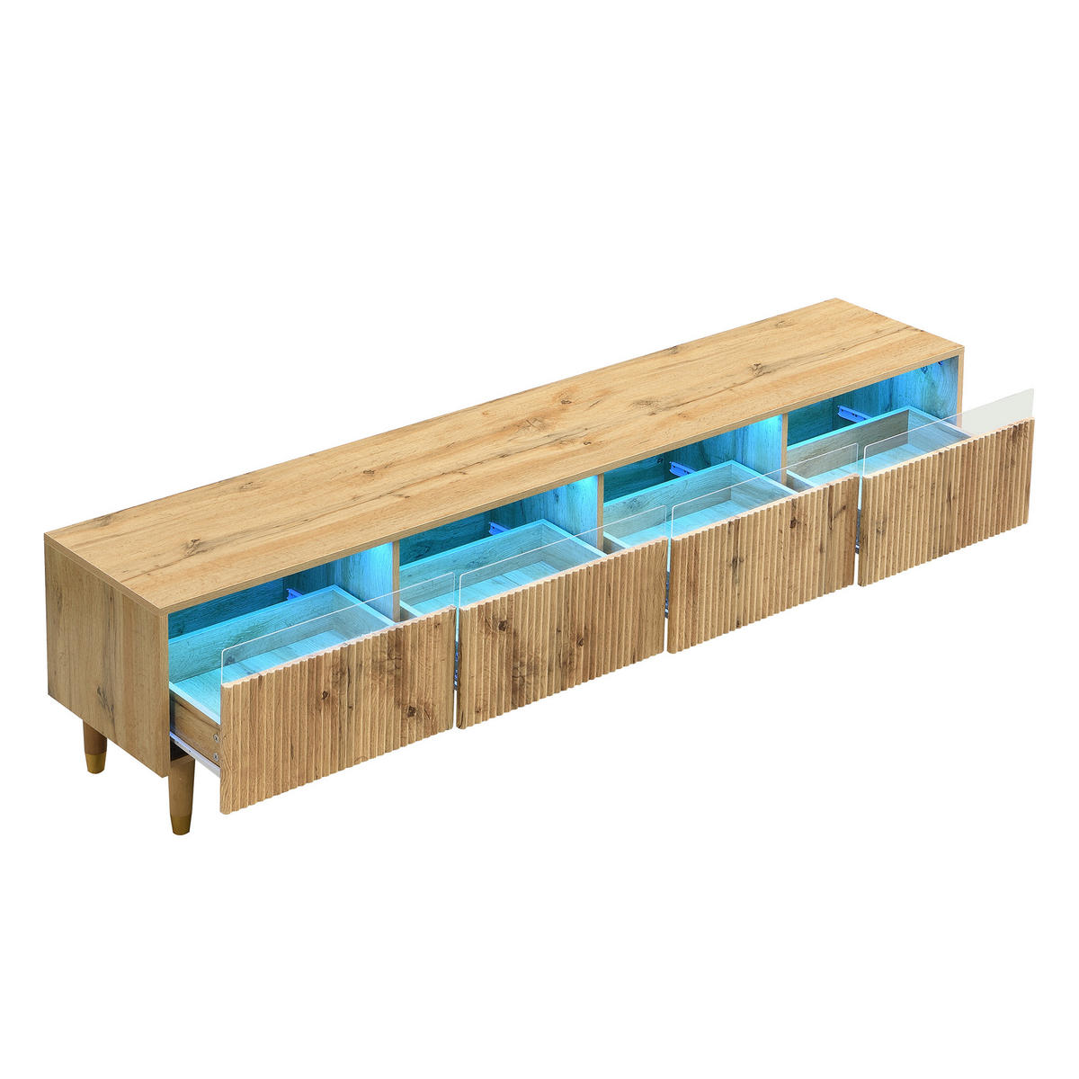 TV-SCHRANK 178/35/45 cm Holzoptik mit 4 Schubladen aus MDF und Acryl, minimalistisches Design - Naturfarben, Holzwerkstoff (178/45/35cm) - OKWISH