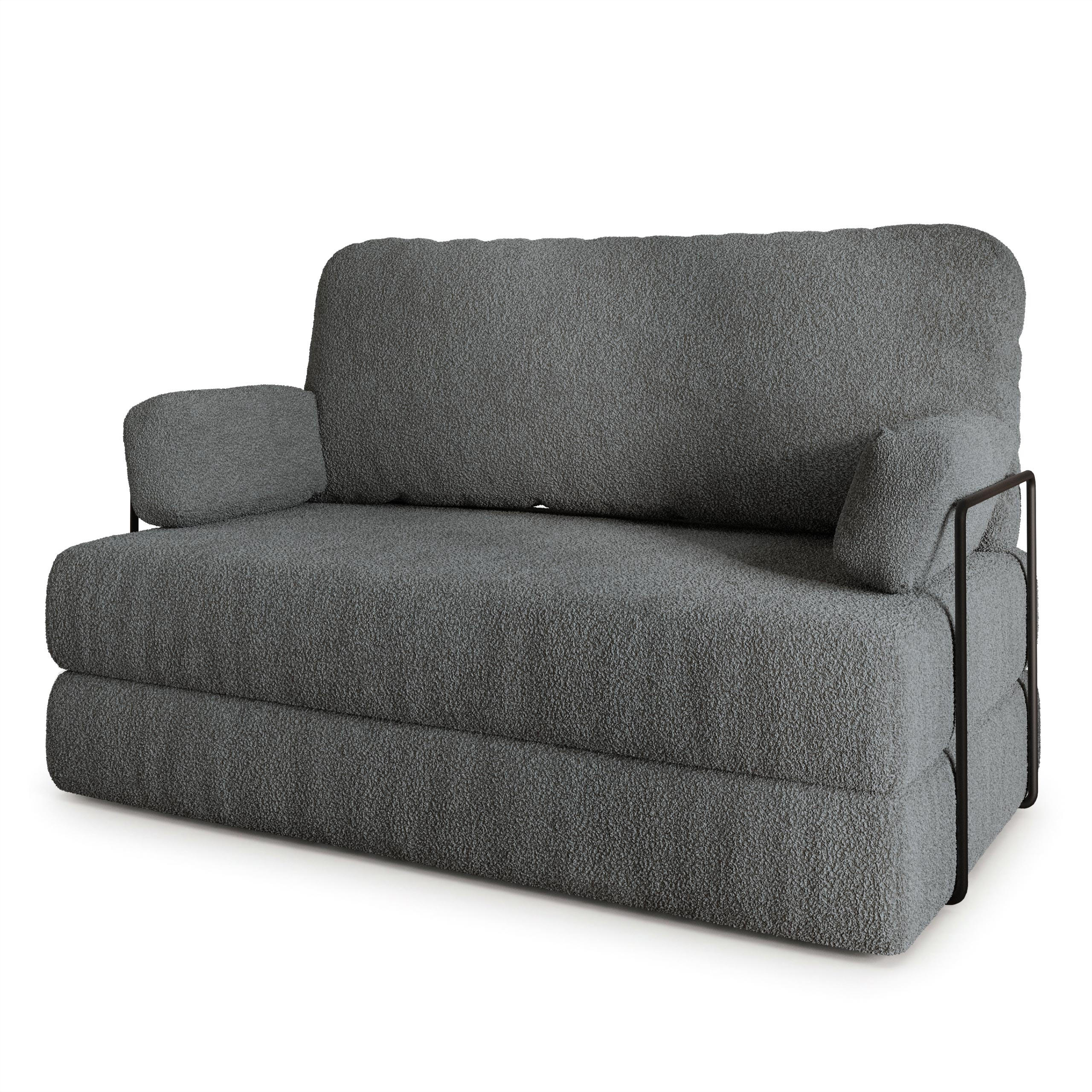 BETTSOFA KESTE aus Schaumstoff Bucle-Stoff Grau Schlaffunktion - Grau, Textil (140/86/60cm) - MASSENO