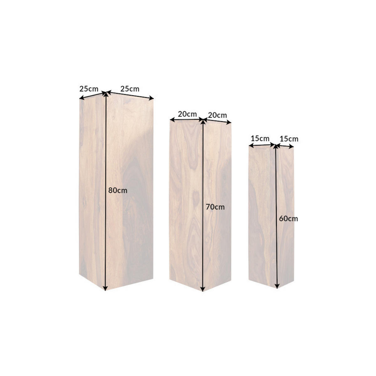 DEKO SÄULENSET MAKASSAR Sheesham Stone Finish 80 cm 3-teilig - Braun, Holz (25/80/25cm) - riess-ambiente