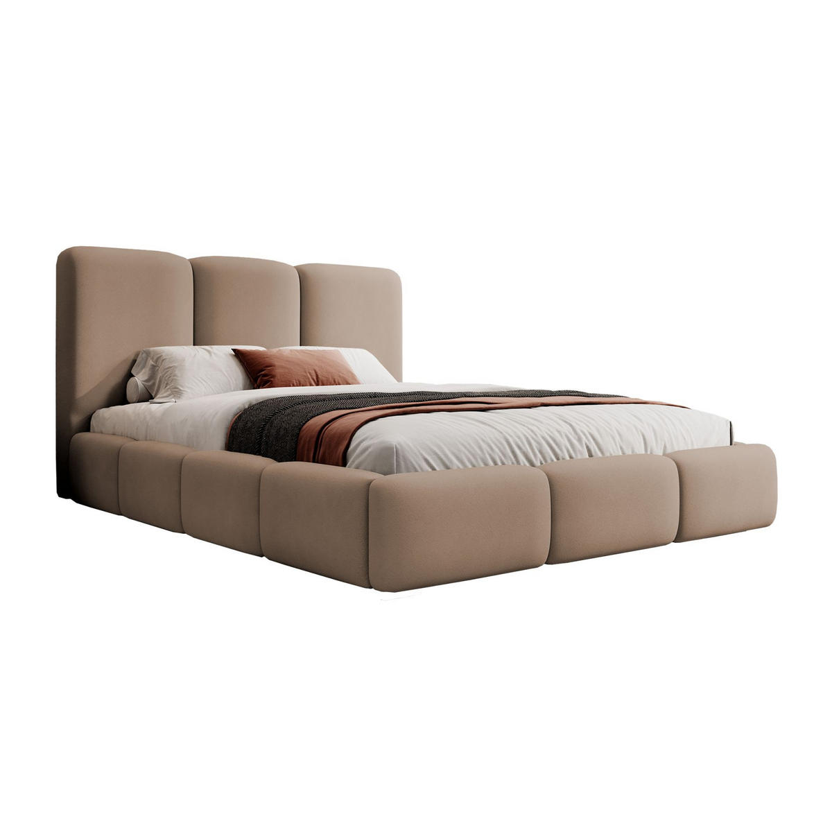 POLSTERBETT Bauro Hellbraun mit Samtbezug 160x200 cm - Hellbraun/Silberfarben, Textil (160/200cm) - Selsey