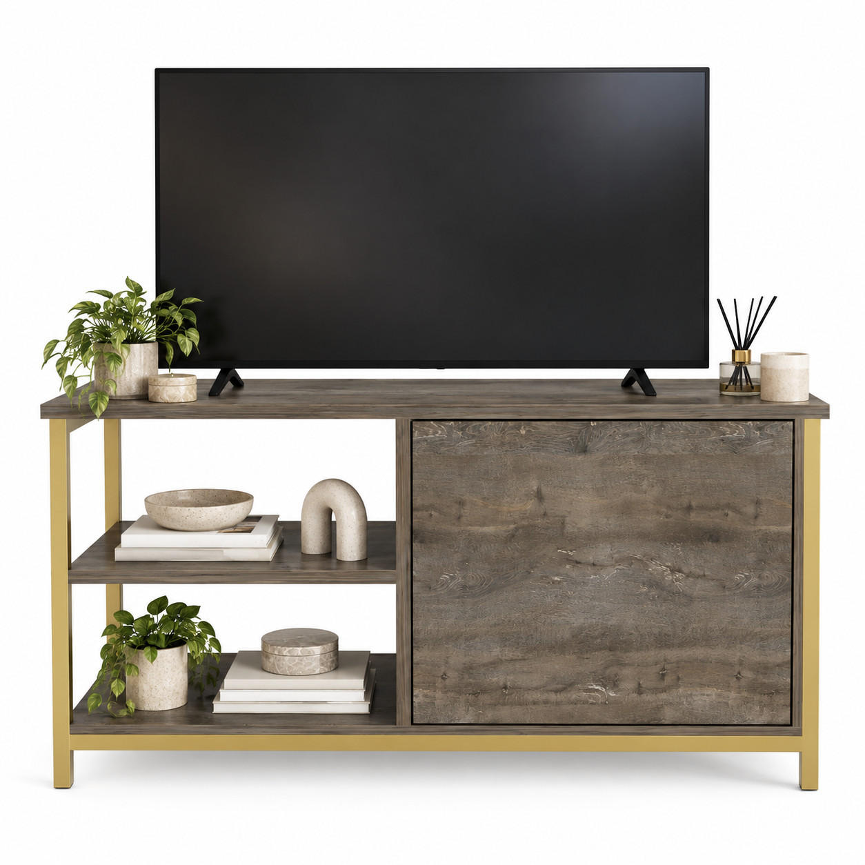 TV Möbel Muskegon Gold und Wenge - Beige, Holzwerkstoff (90/51/36cm) - Decorotika
