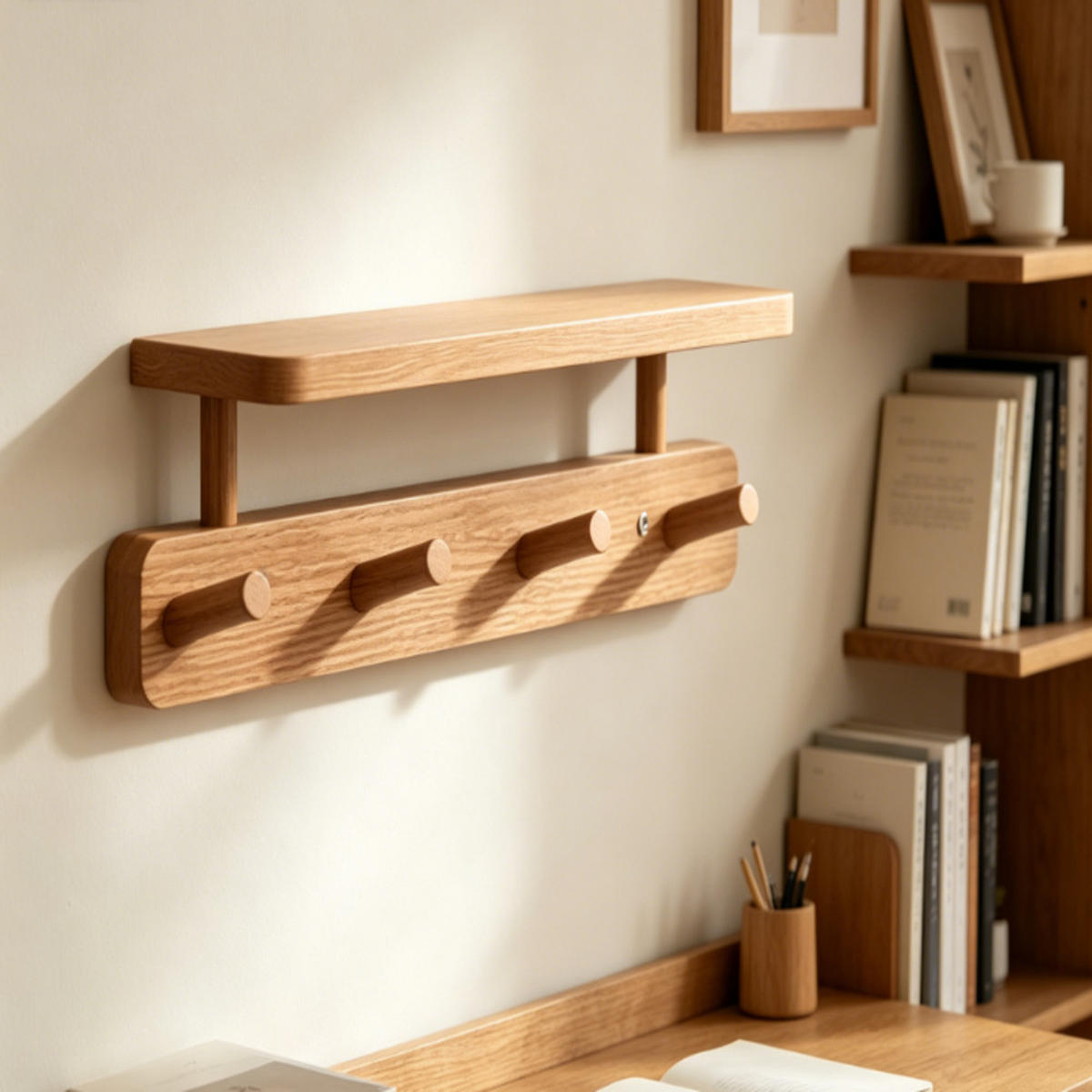 HAKENLEISTE, Holz, Dunkelbraun, Modell mit Ablagefach，33 × 12 × 11 cm - Braun, Holz (12/11/33cm) - Weltevree