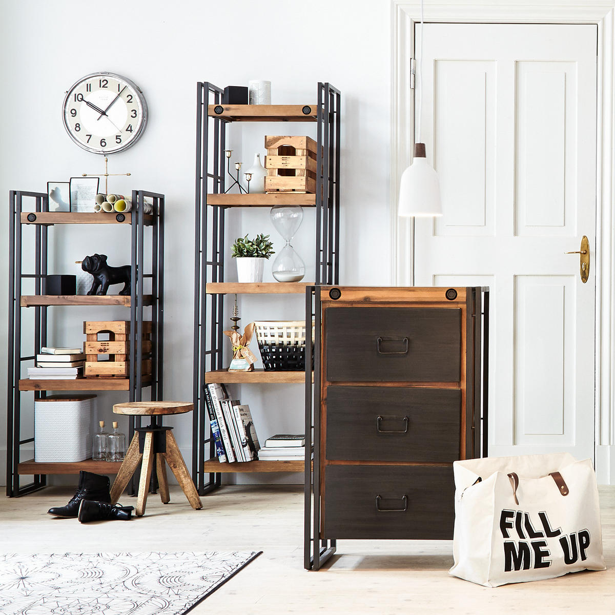 REGAL - 2 Fächer, Akazie massiv / Metall - Akaziefarben, Holz (60/100/35cm) - home24