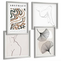 BILDER SET 4er Set - 50x50 cm & 40x60 cm Silberner Rahmen - Abstrakte Boho-Blattformen - Silberfarben, Kunststoff (50/50cm) - TULUP