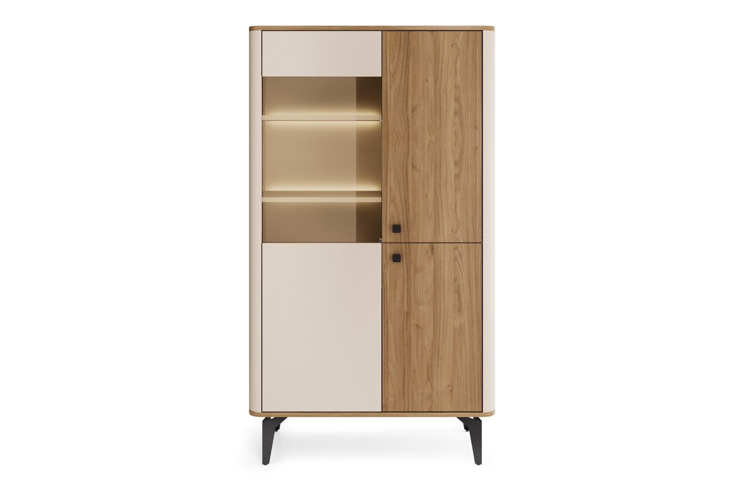 VITRINE AURO 03 88/156/40 cm in Kaschmir / Royal Nussbaum mit LED - Kaschmir/Nussbaumfarben, Holzwerkstoff (88/156/40cm) - Deine Möbel 24