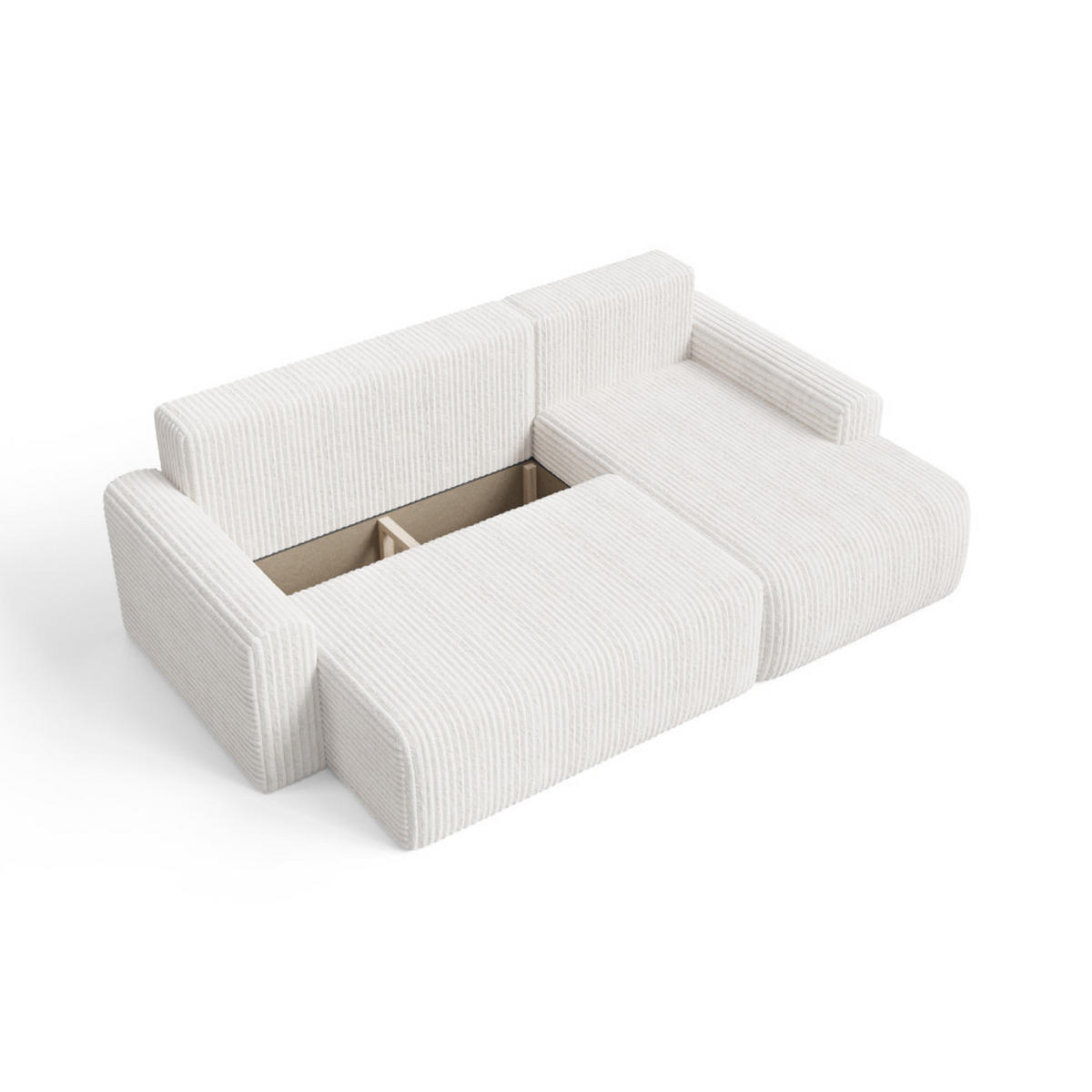 ECKSOFA MILO SMALL mit Schlaffunktion und Bettkasten, Rechts - TILIA 08 - Creme, Holz (240/142cm) - Dekori_Interiors