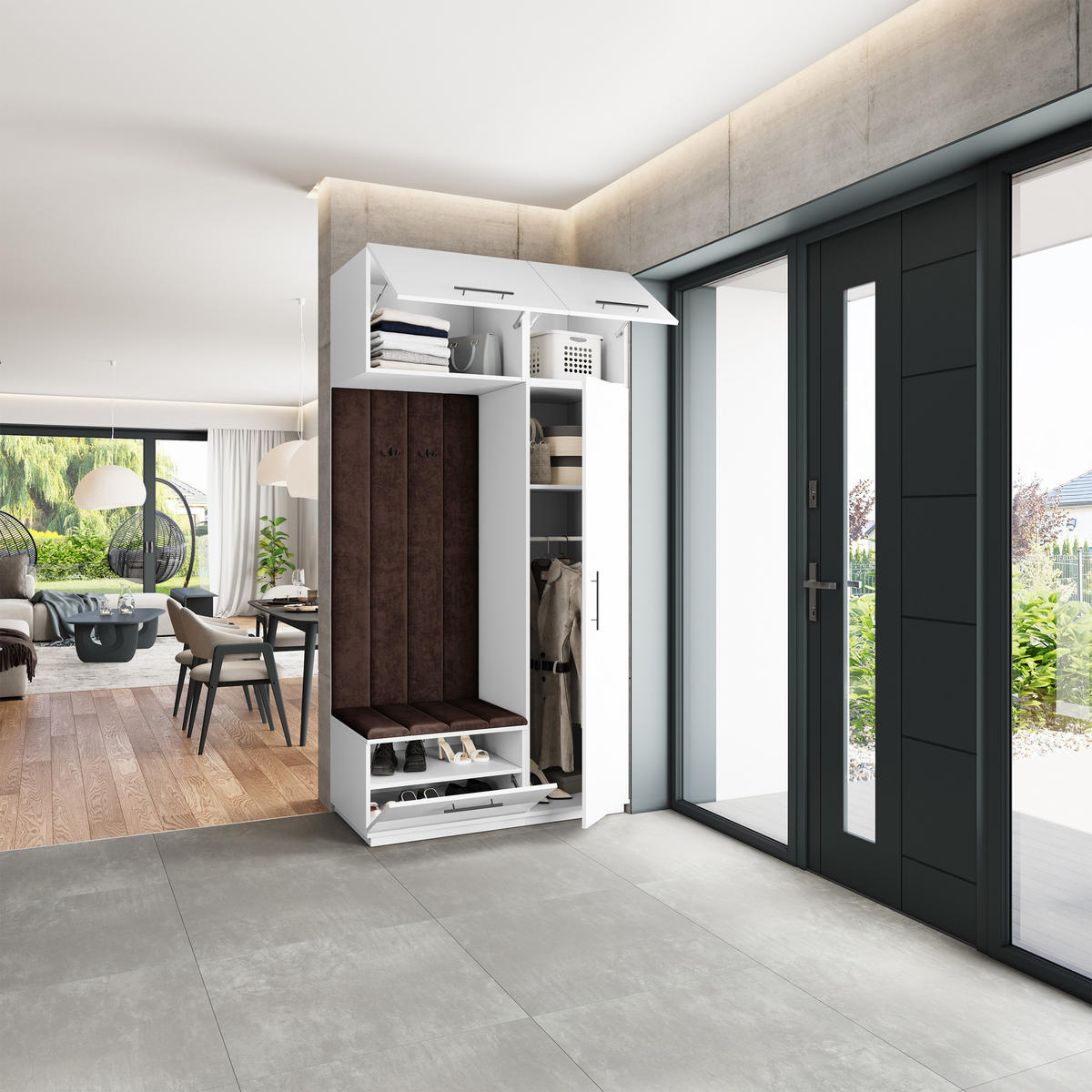 GARDEROBENSCHRANK REMA 120/240/60 cm Modern Garderobe-Set Weiß - Weiß/Braun, Holzwerkstoff (120/240/60cm) - MASSENO