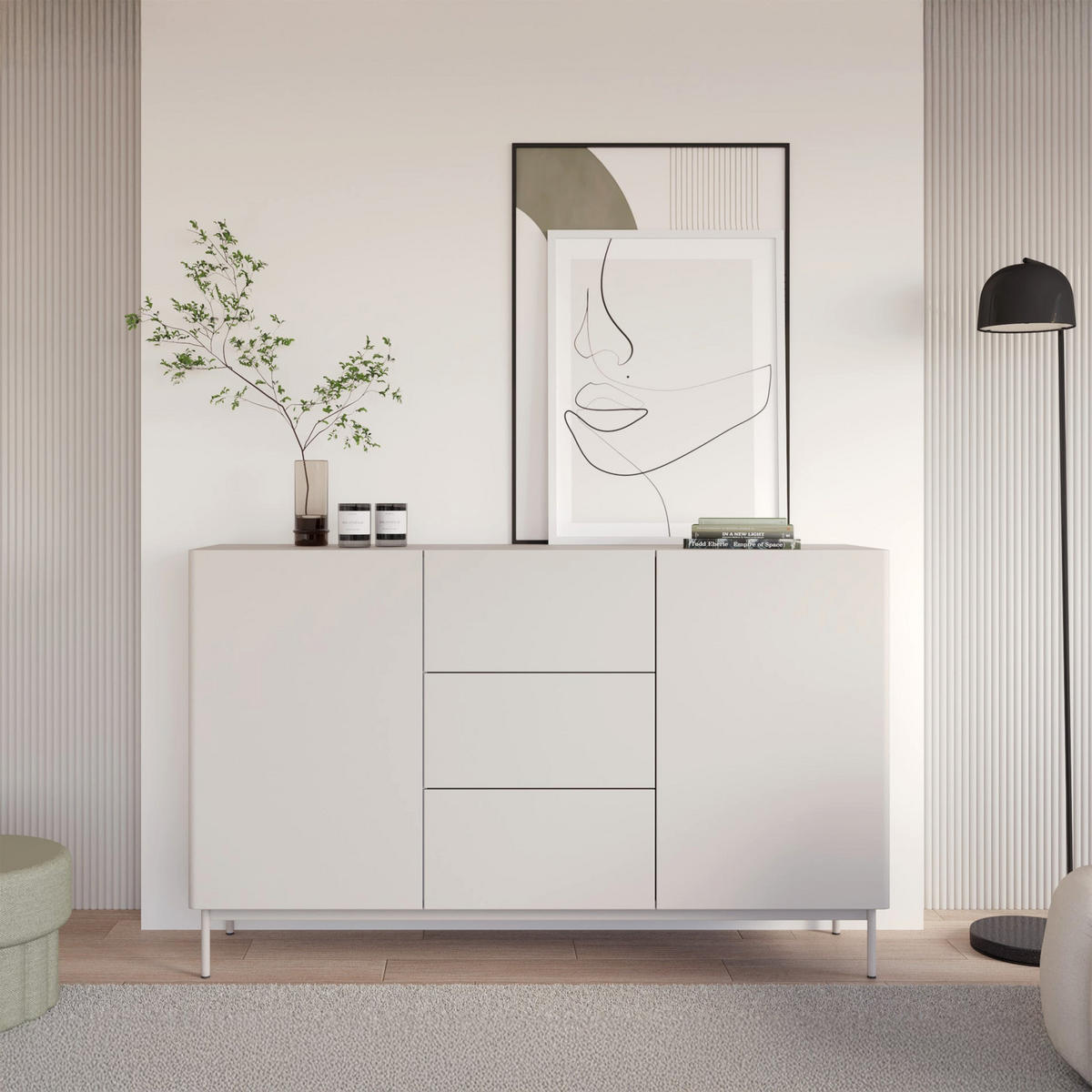 KOMODA Olio 2-dverová 160 cm - kašmírová, kov/kompozitné drevo (160/90/38.6cm) - Selsey