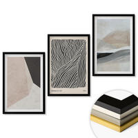 WANDBILDER 3er-Set - 40x60 cm Schwarzer Rahmen - Abstrakte Muster in Beige und Grau - Schwarz, Kunststoff (40/60cm) - ArtPrintCave