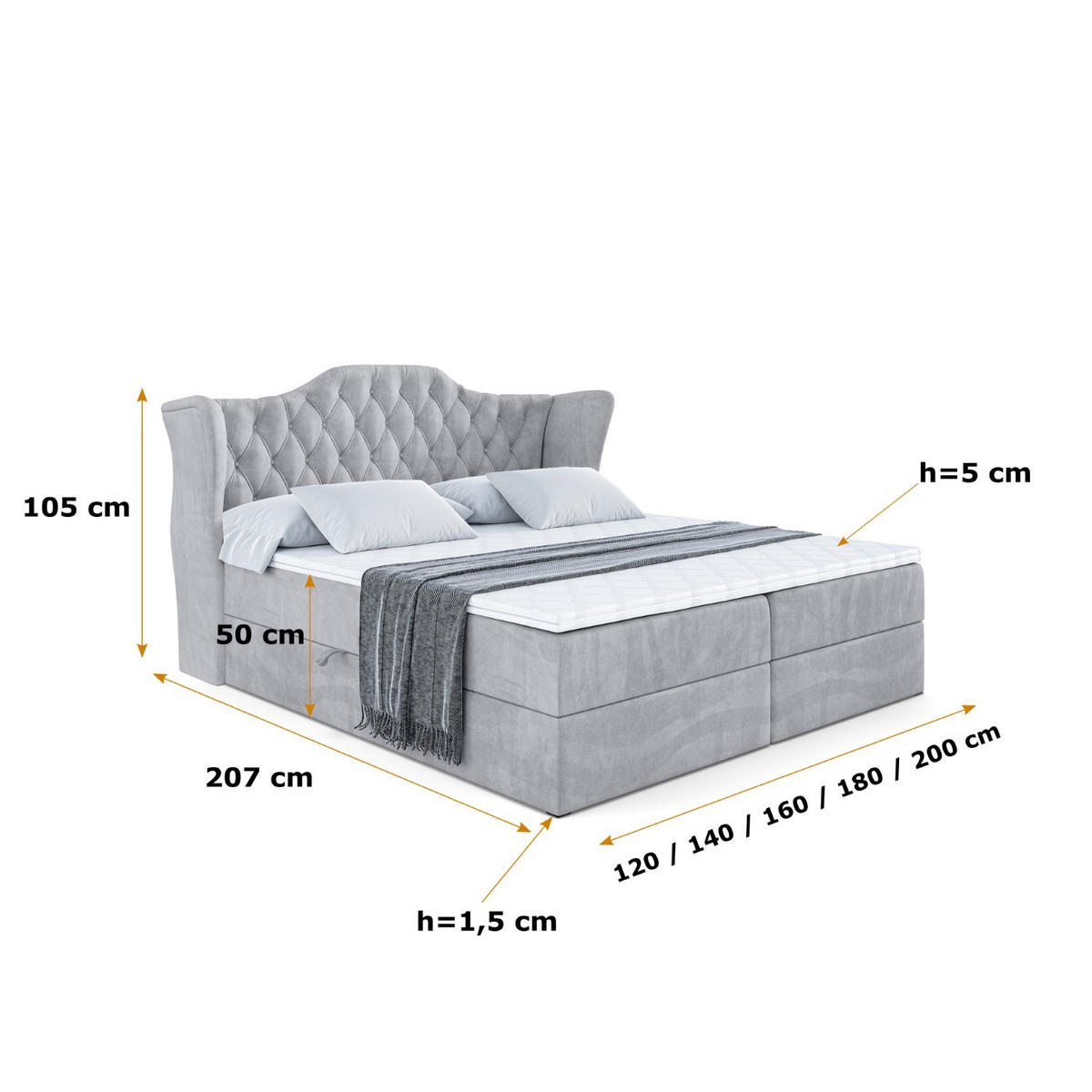 BOXBETT mit Matratze H3 und Lattenrost - VILA - 120x200 cm Hellgrau - Hellgrau, Holzwerkstoff (120/200cm) - ALTDECOR