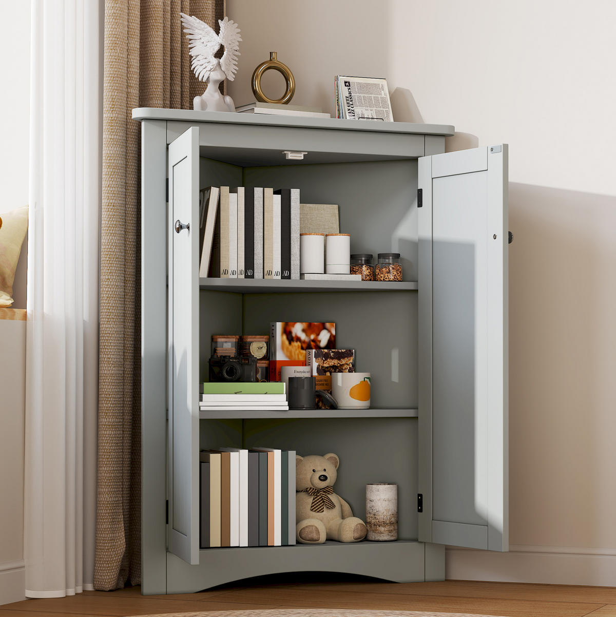 MIDISCHRANK 61,5/80 cm aus MDF mit 2 Türen Grau - Grau, Holzwerkstoff (34.5/90/61.5cm) - Modenvie
