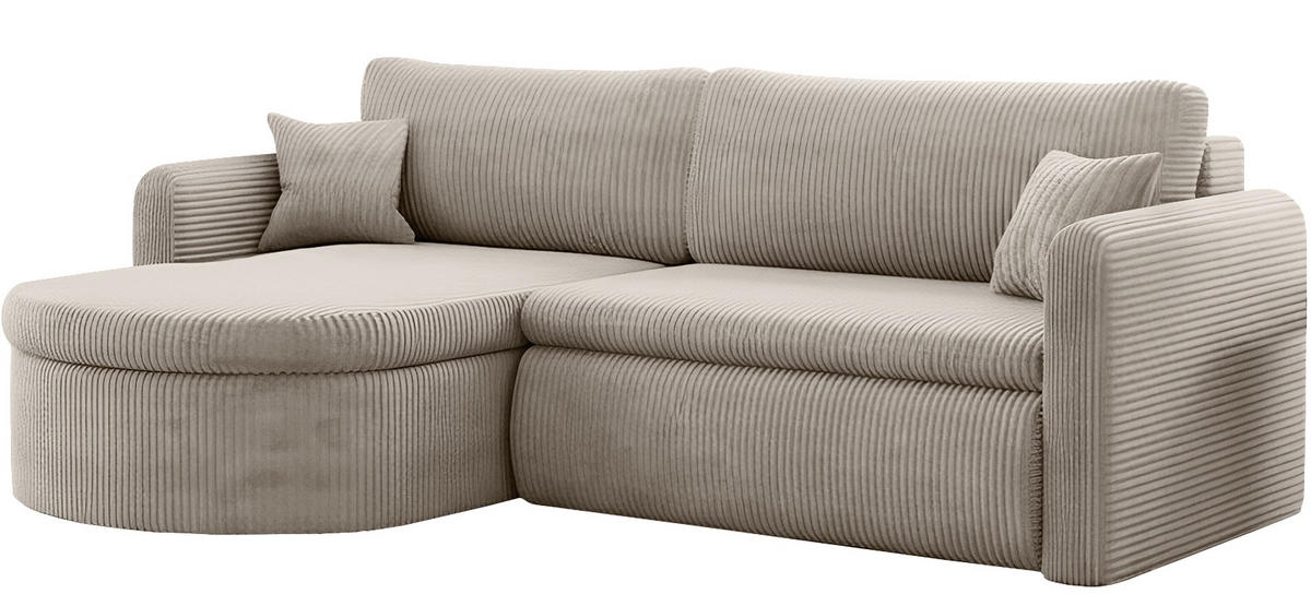 ECKSOFA Cora mit Schlaffunktion & Stauraum, Universell Rechts/Links, Beige Cord Chenille 260/82/160 cm - Beige/Schwarz, Kunststoff/Textil (250/160cm) - WFL GROUP