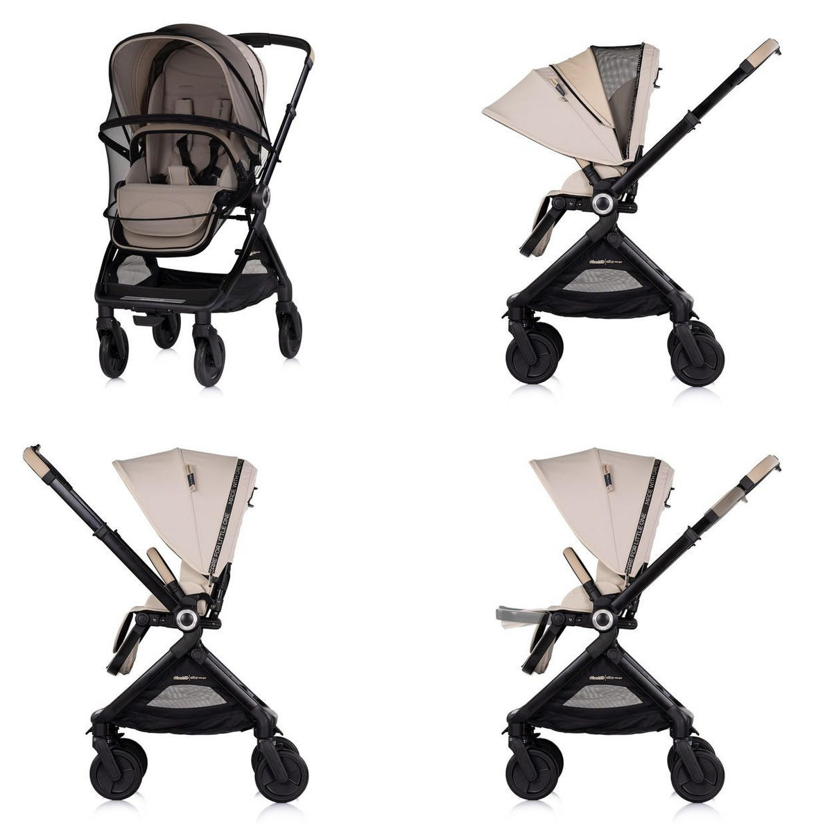 KINDERWAGEN Elite next GEN Tasche klappbar Fußsack Moskitonetz - Beige, Metall (69/49/112cm) - Chipolino