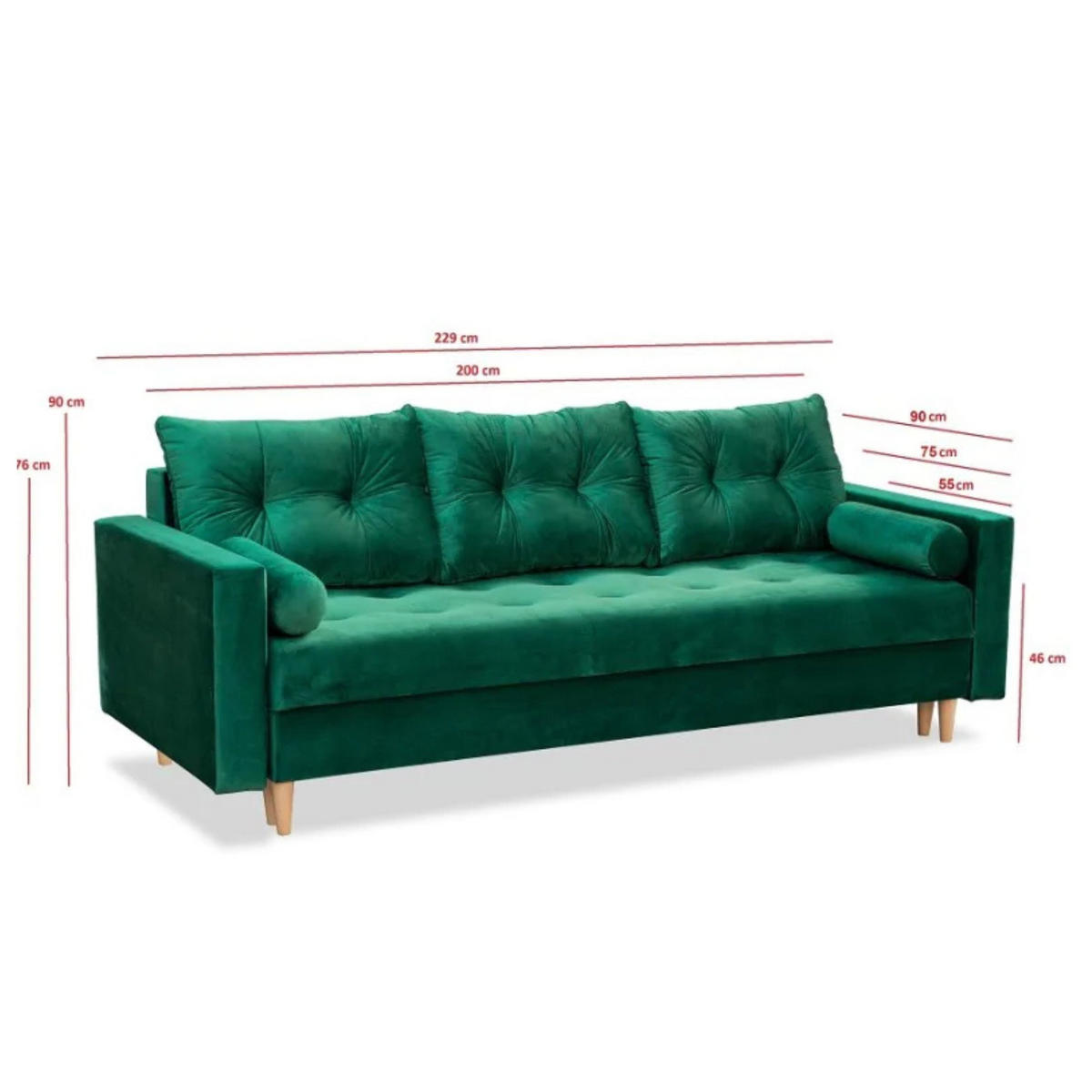 SCHLAFSOFA Brandi, Sofa mit Schlaffunktion und Bettkasten, Farbe: Grün, Veloursstoff - Grün, Textil (229/90/90cm) - Sepro Meble