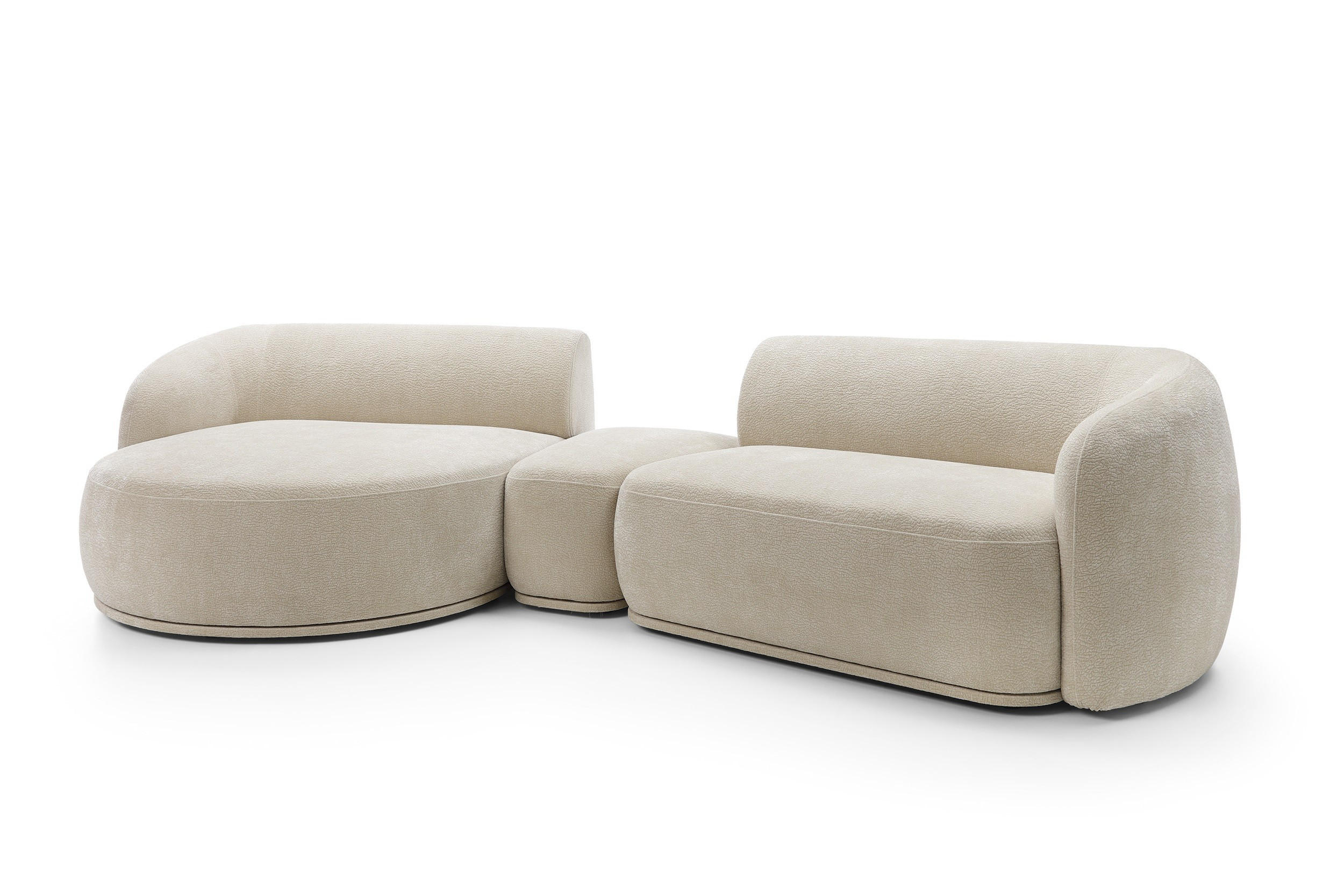ECKSOFA Nobis Beige, Modulares Sofa mit abgerundeter Seite und Dreieckspouffe, linke seite - Beige, Holzwerkstoff/Textil (357/147cm) - Bettso