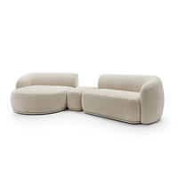 ECKSOFA Nobis Beige, Modulares Sofa mit abgerundeter Seite und Dreieckspouffe, linke seite - Beige, Holzwerkstoff/Textil (357/147cm) - Bettso