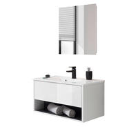 BADMÖBEL Set in weiß Hochglanz und grau mit Waschbecken und LED Beleuchtung 80 x 190 cm Glide - Weiß Hochglanz/Grau, Glas/Holzwerkstoff (80/190/47cm) - Furn.Design