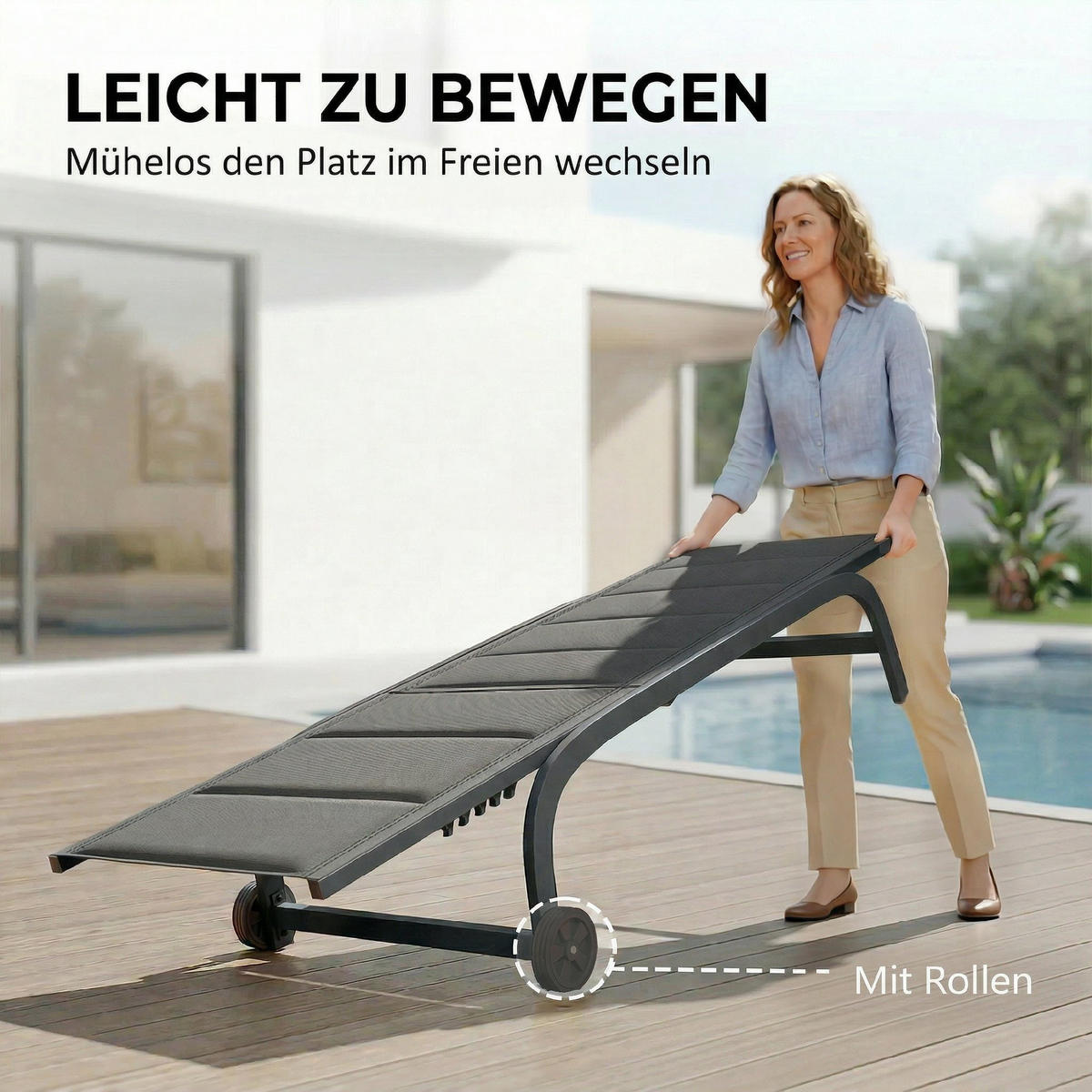 SONNENLIEGE Aluminium Dunkelgrau - Dunkelgrau, Textil/Metall (62/94/165cm) - Outsunny