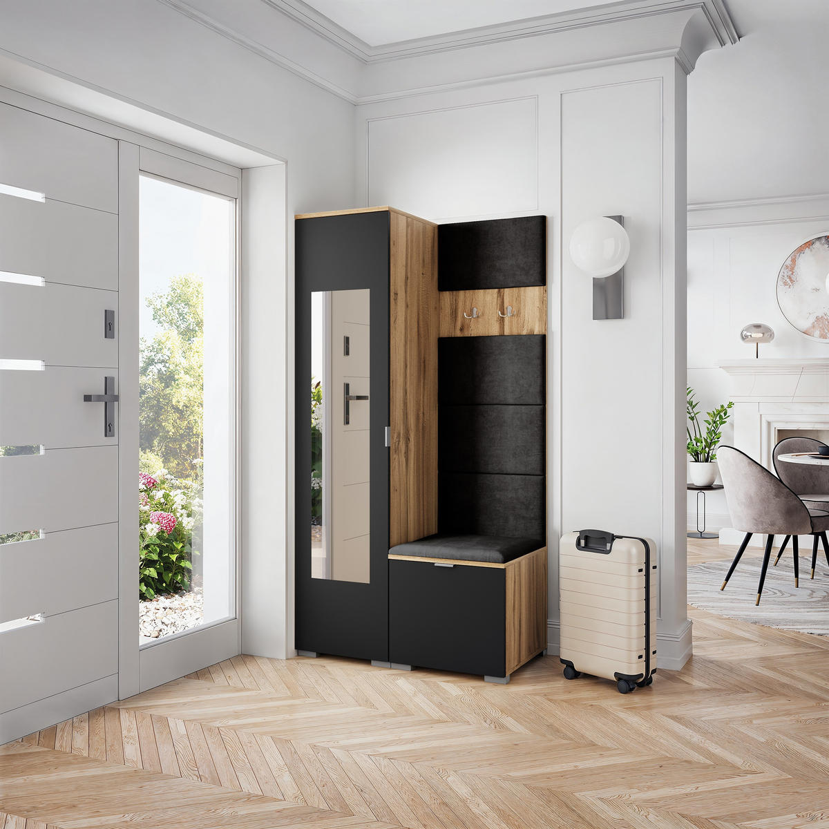 GARDEROBENSCHRANK VIRA 95/181/51 cm Modern Eiche Wotan - Eiche Wotan/Schwarz, Holzwerkstoff (95/181/51cm) - MASSENO