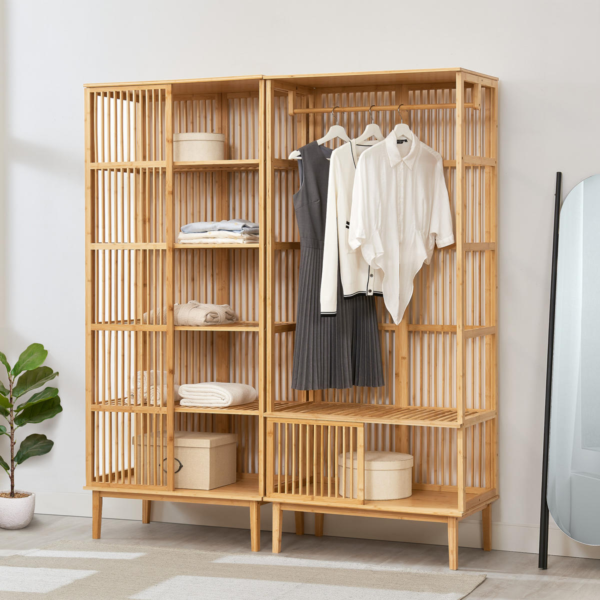 GARDEROBENSCHRANK - Naturfarben, Holz (160/185/45cm) - [en.casa]