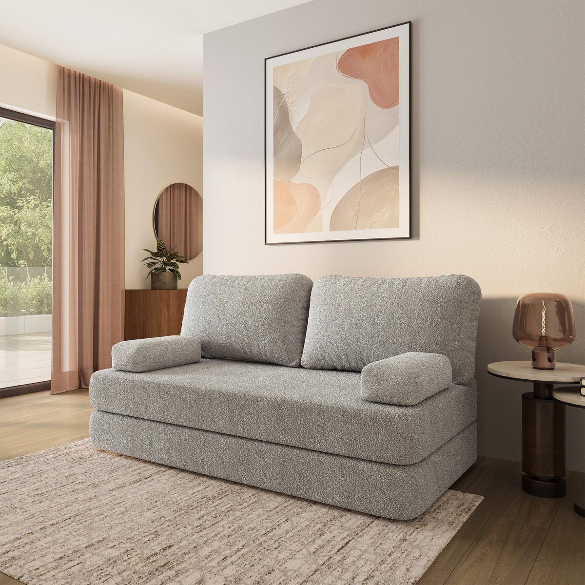 POHOVKA z pěny NIKSI s funkcí spaní Buklé látka Světle šedá - světle šedá, textil (170/86/80cm) - MASSENO