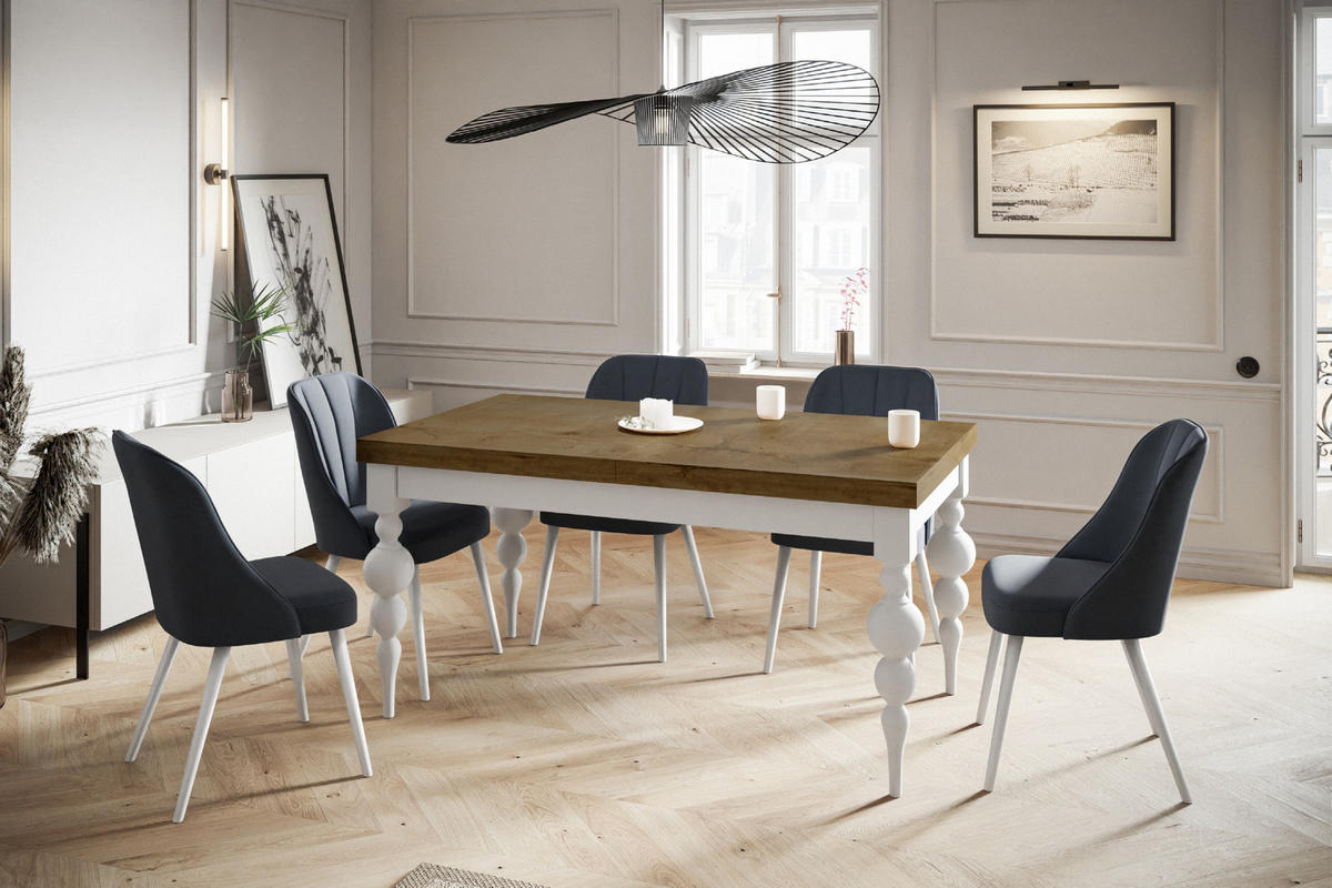 ESSZIMMERTISCH LENA, ausziehbarer Tisch 200-300X100X78,5 cm, Farbe: LEFKAS, mit Tischbeinen in Farbe Weiß - Dunkelbraun/Weiß, Holzwerkstoff (200/80/79cm) - Alpi-Möbel
