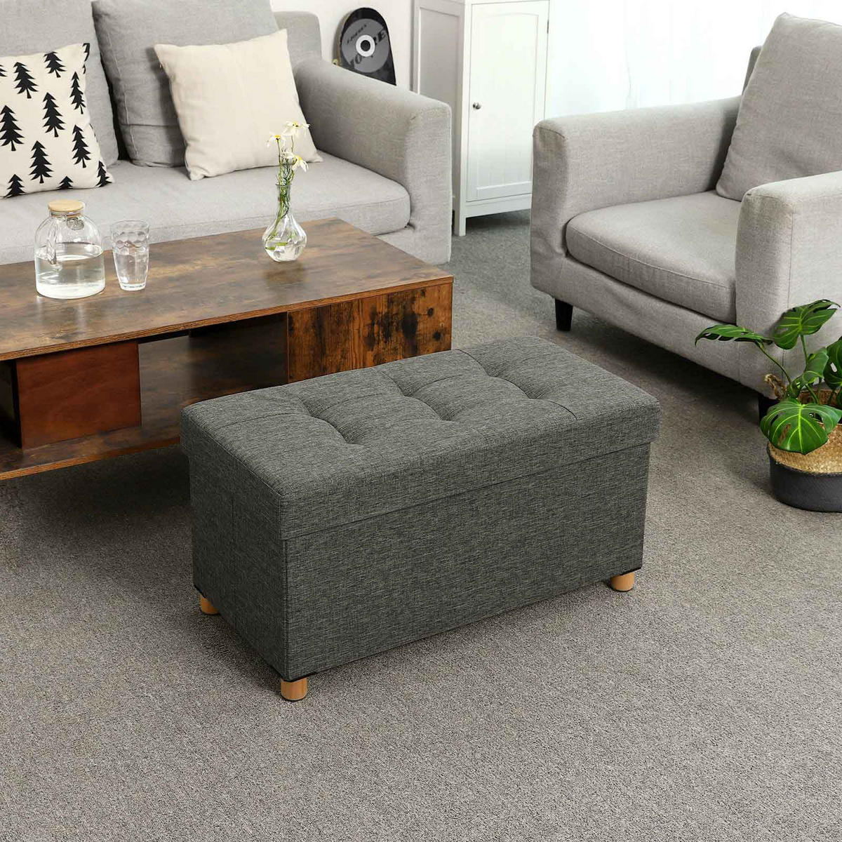 SITZTRUHE SITZBANK - Grau, Holzwerkstoff (38/40/76cm) - Hansiro