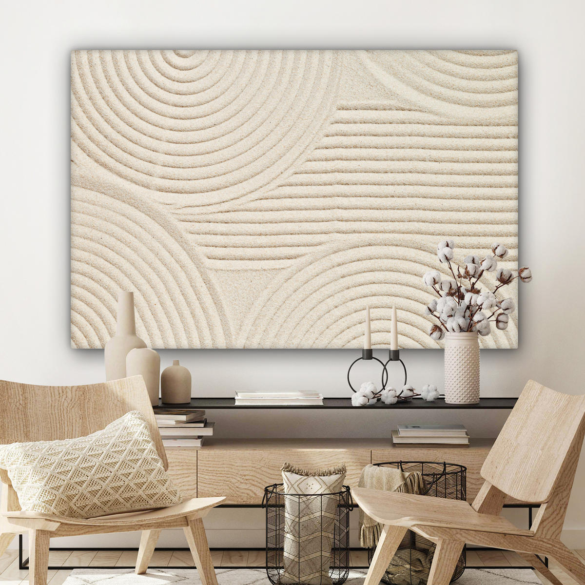 LEINWANDBILD Muster - Abstrakt - Weiß Groß 140x90 cm - Beige, Textil (140/90cm) - MuchoWow