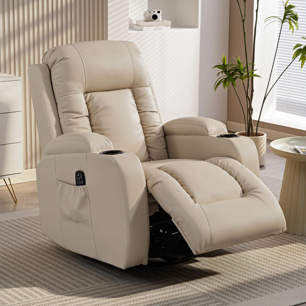 RELAXSESSEL elektrisch verstellbar Massagesessel mit Liegefunktion, Heizung - Hellgrau/Creme, Textil (82/103/99cm) - HOMCOM