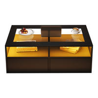 COUCHTISCH in Schwarz Wohnzimmertisch mit LED-Beleuchtung, Glasplatte, 2 Schubladen & offenem Stauraum, B100/T50/H35cm - Schwarz, Glas/Holzwerkstoff (50/100/35cm) - STILVORA