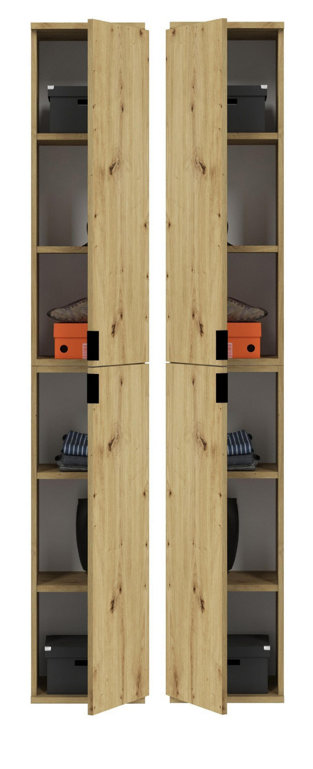 SCHUHSCHRANK Eiche 30 cm, Flurschrank mit flexibler Inneneinteilung - Schwarz/Eiche Artisan, Holzwerkstoff/Kunststoff (30/193/34cm) - Inn.Furn