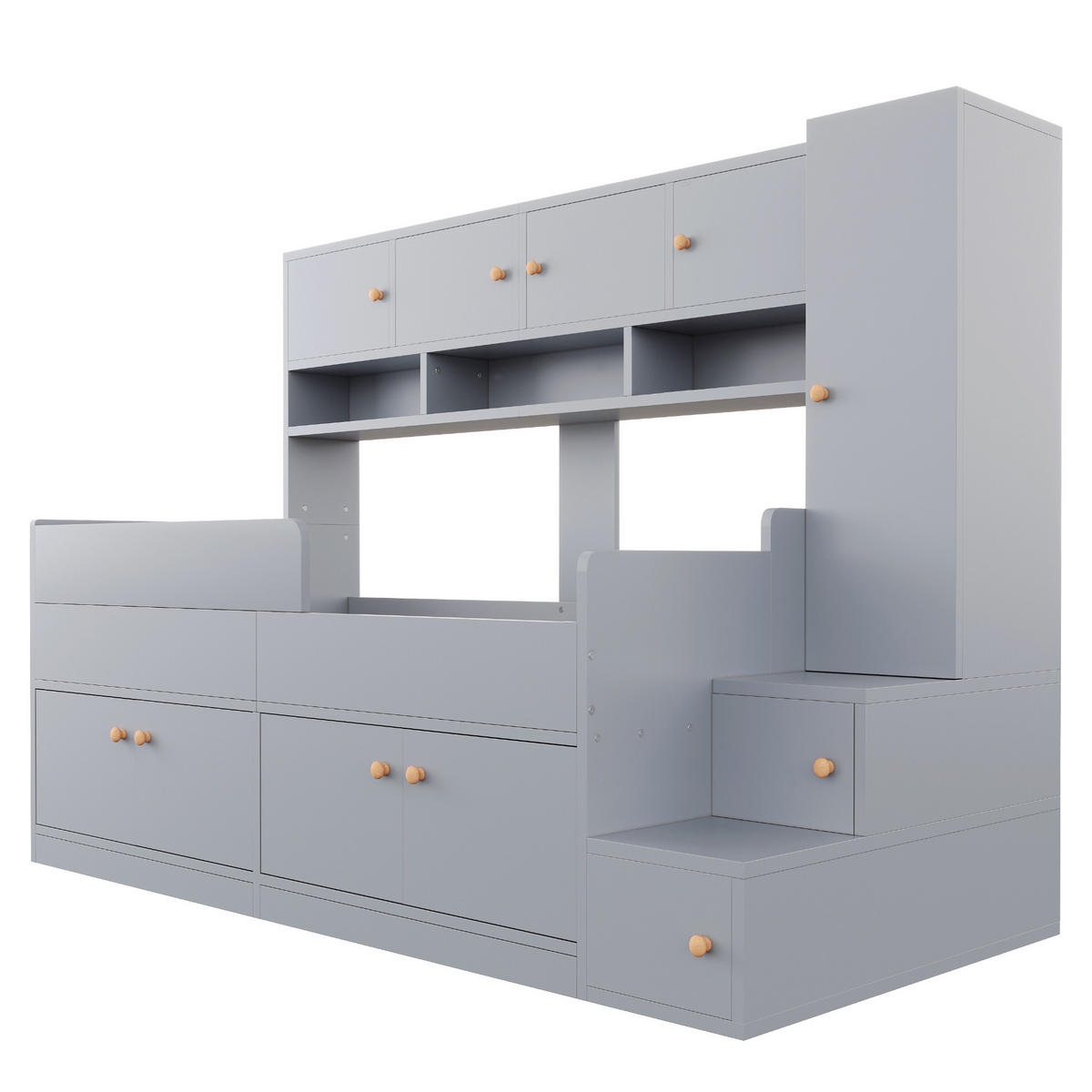 STAURAUMBETT 90/200 cm mit Schrank und LED, DE-01518, in Grau - Grau, Holzwerkstoff (90/200cm) - ComfortXL