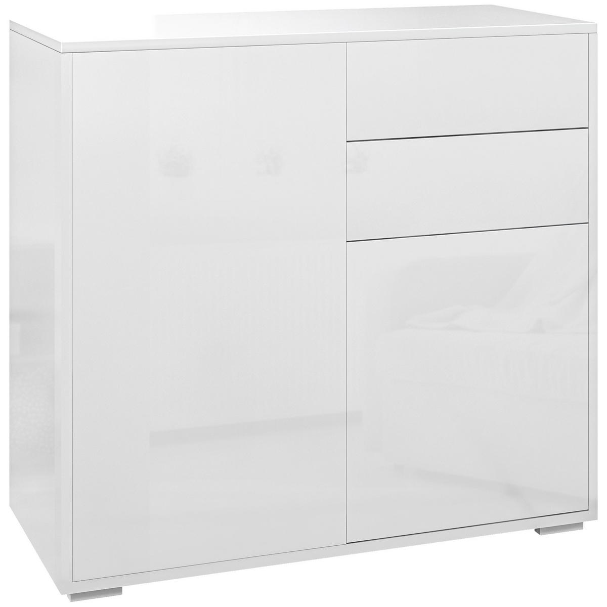 SIDEBOARD Weiß Hochglanz, 2 Türen, 2 Schubladen, 79/36/74 cm - Weiß Hochglanz, Holz (79/74/36cm) - PANGIVO