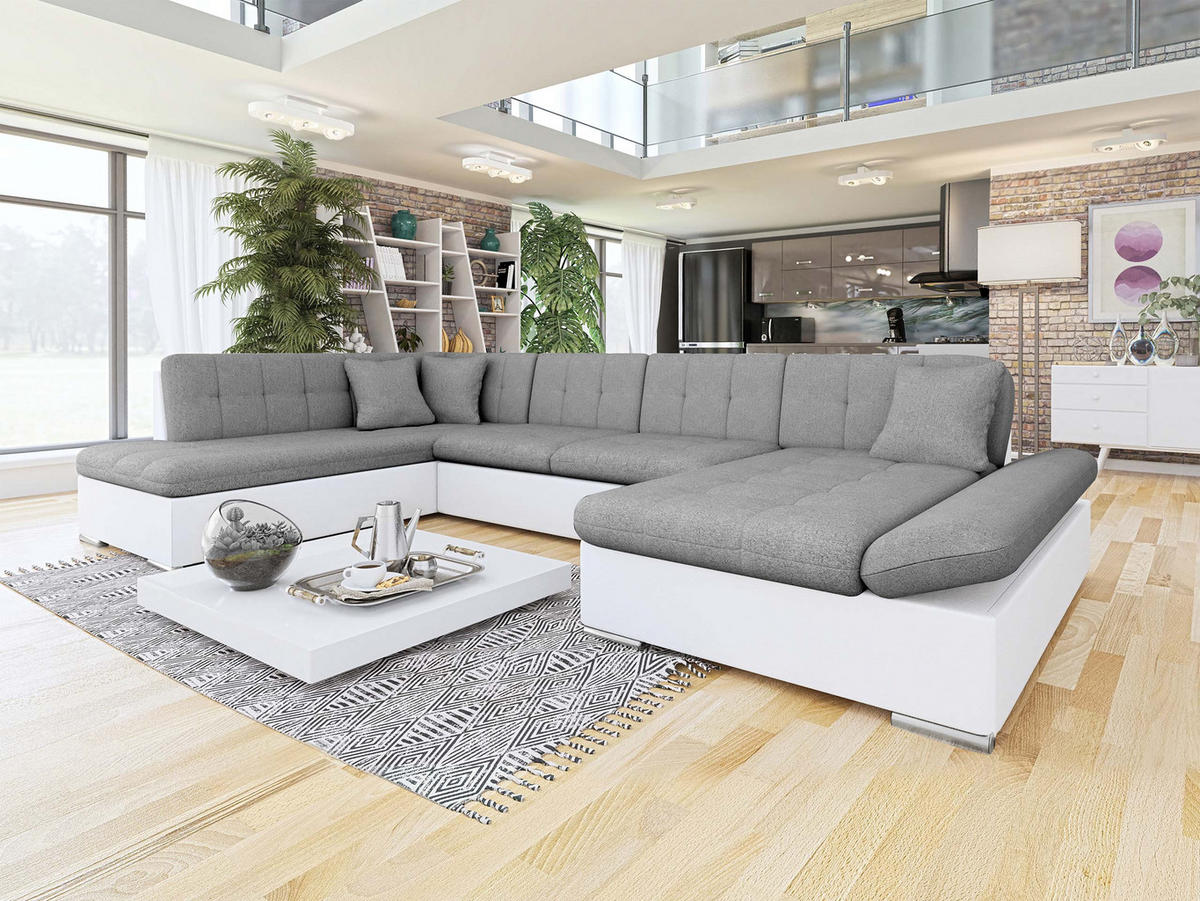 ECKSOFA Bergen, Seite: Rechts - Silberfarben/Weiß, Holz/Textil (345/76/205cm) - MIRJAN24