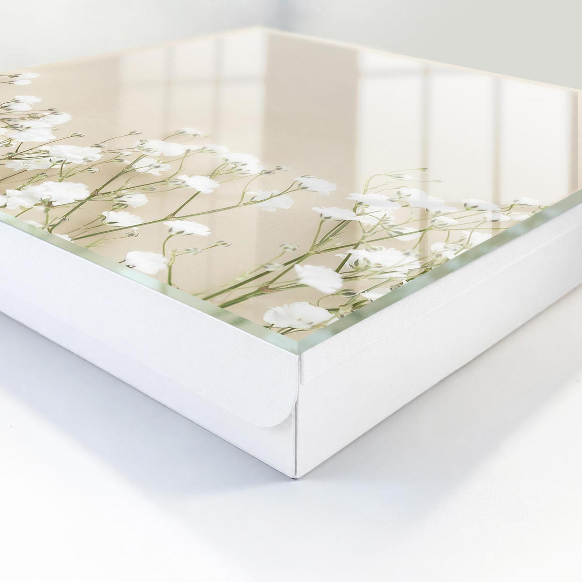 SCHLÜSSELBOX Weiß 30x30 cm – Türöffnung nach rechts - Blumen subtil - Beige, Metall (30/30/5cm) - TULUP