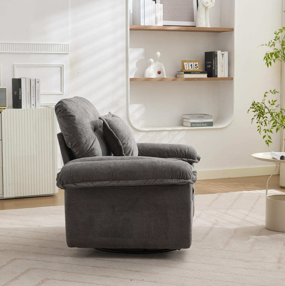 SESSEL mit 360°-Drehfunktion Oversized Chenille Grau - Grau, Metall (84/96/116cm) - Meubliv