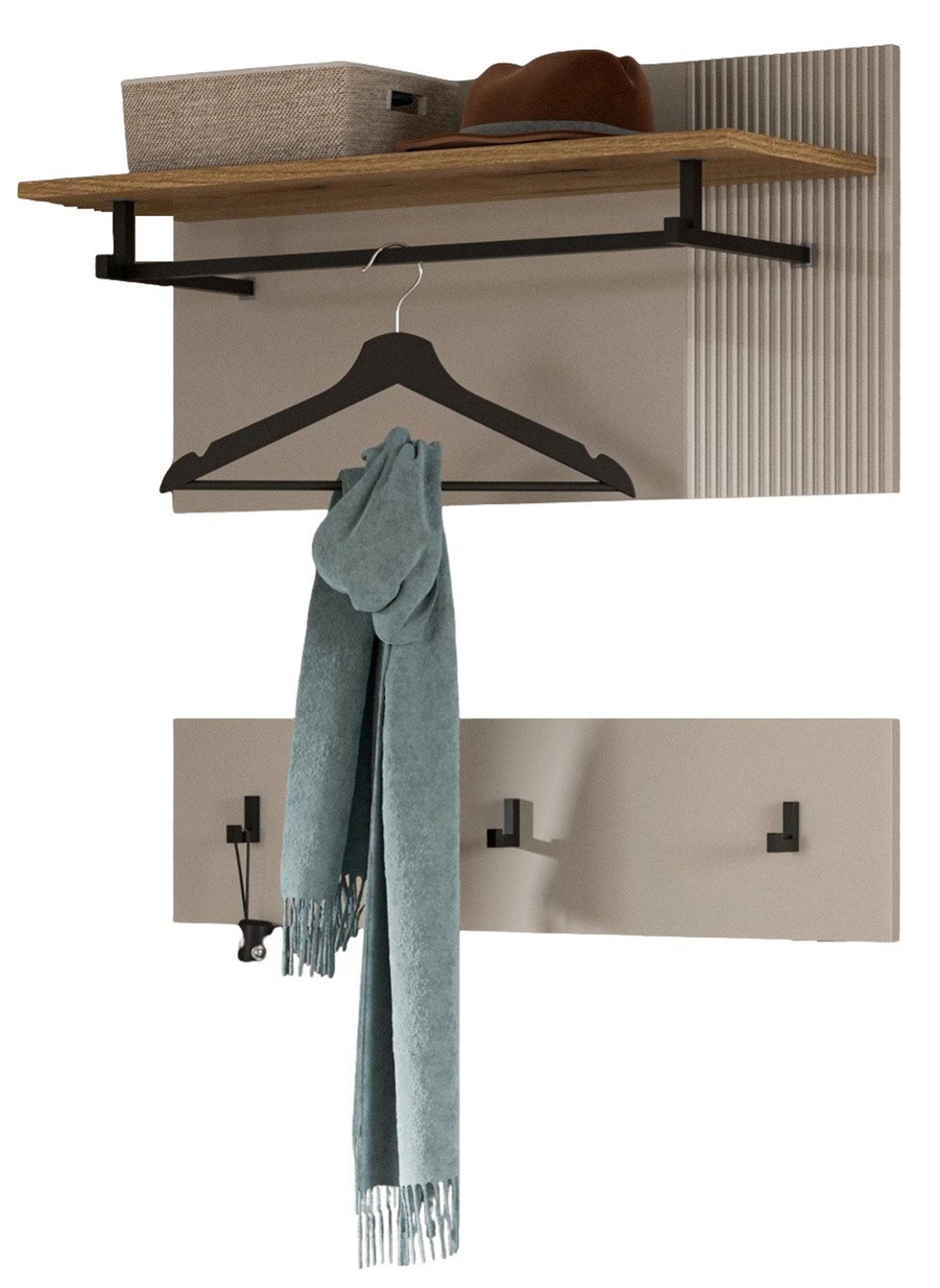 GARDEROBENPANEEL Kaschmir Sand, Eiche Evoke, Wandgarderobe Set 2-teilig 80 cm Skid - Kaschmir/Eichefarben, Holzwerkstoff/Metall (80/80/28cm) - Inn.Furn