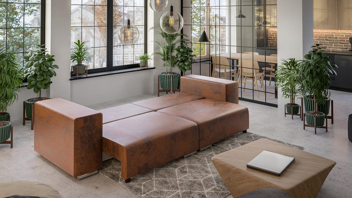 BIGSOFA Rico Braun Microfaser Vintageoptik - Schwarz/Braun, Kunststoff/Textil (290/80/110cm) - S-Style Möbel