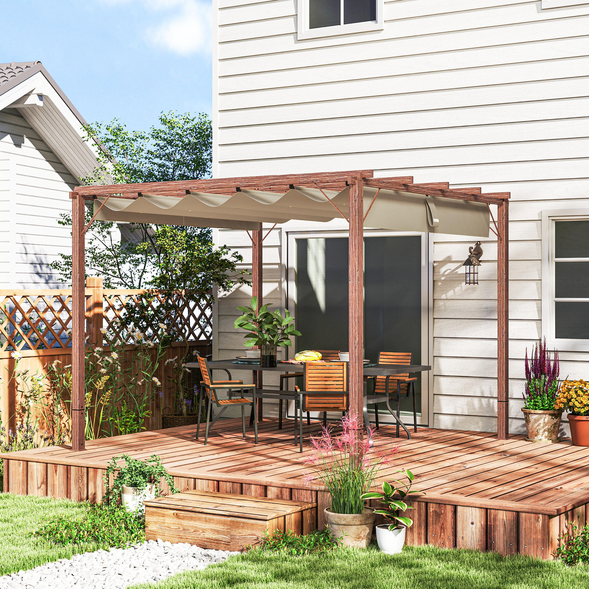 PERGOLA ca. 3x3m Naturholz - Naturfarben, Metall (296/232/299cm) - Outsunny