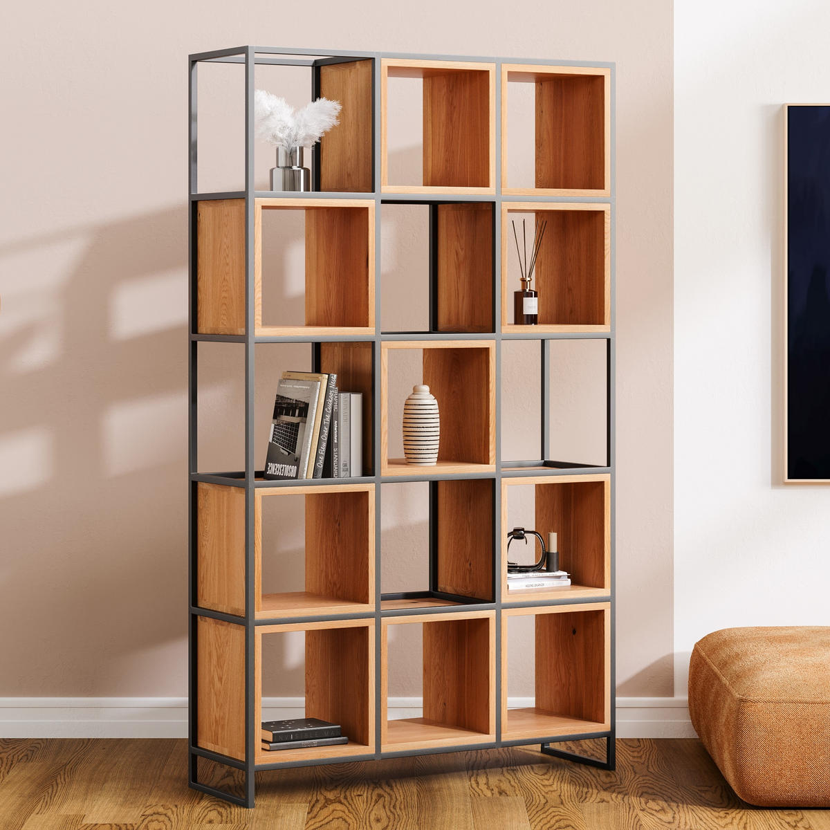 REGAL Frame aus massivem Eichenholz - Eichefarben/Naturfarben, Holz (122/200/38cm) - Danzz